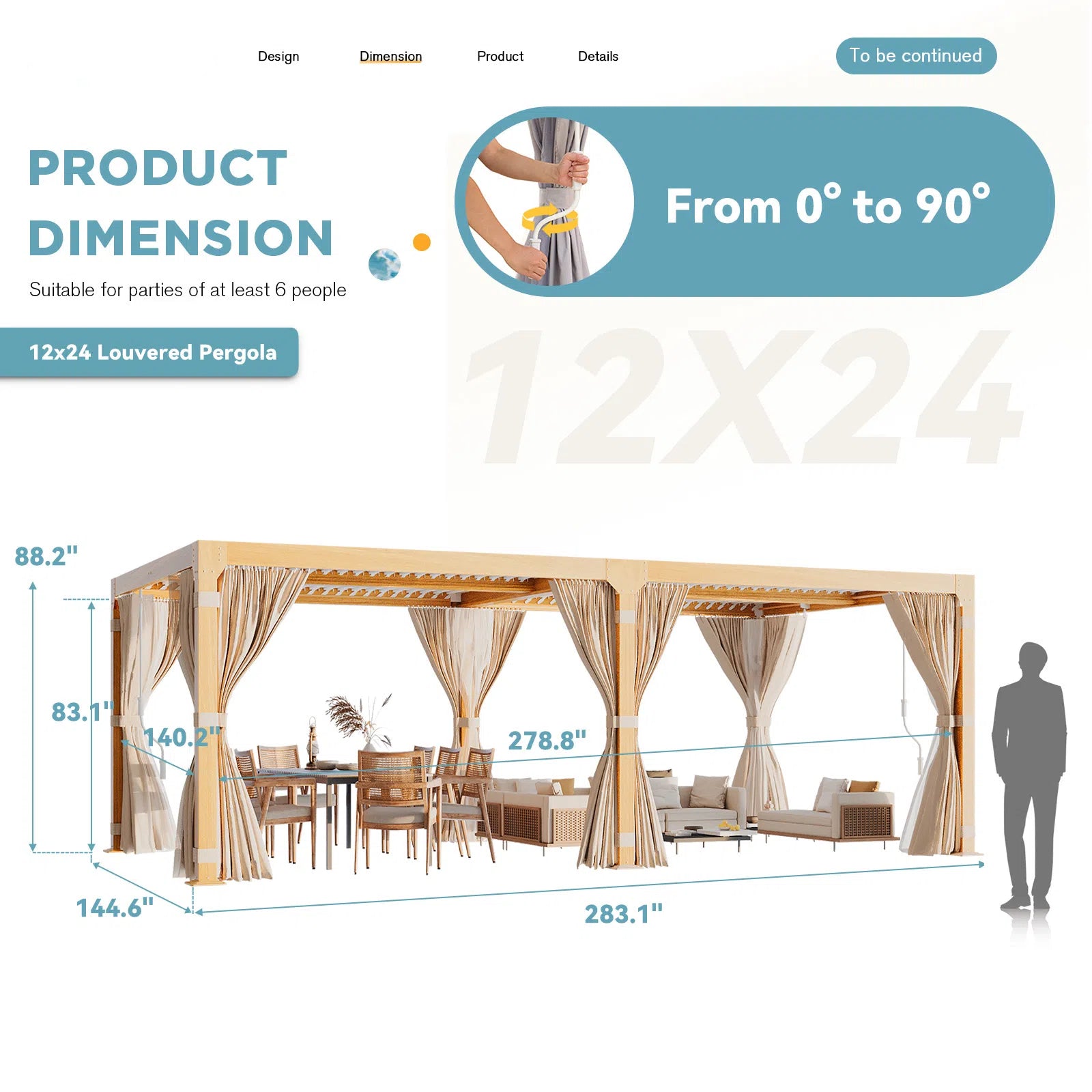 HOMREST Louvered Pergola 12x24 Outdoor Hard Top Pergola with Aluminum Frame and Adjustable Metal Rainproof Roof for Garden & Patio, Curtains and Netting Included, Wood Grain