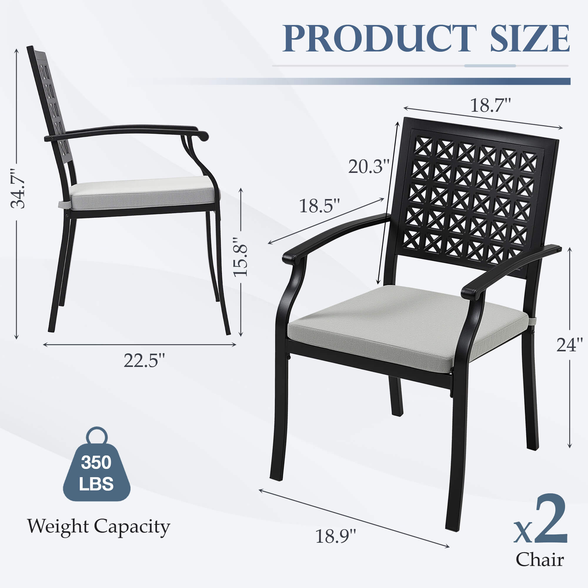 HOMREST Patio Dining Chairs Set of 2, Outdoor Metal Chairs with Armrests and Cushions, Patio Chair Set for Patio, Pool and Garden
