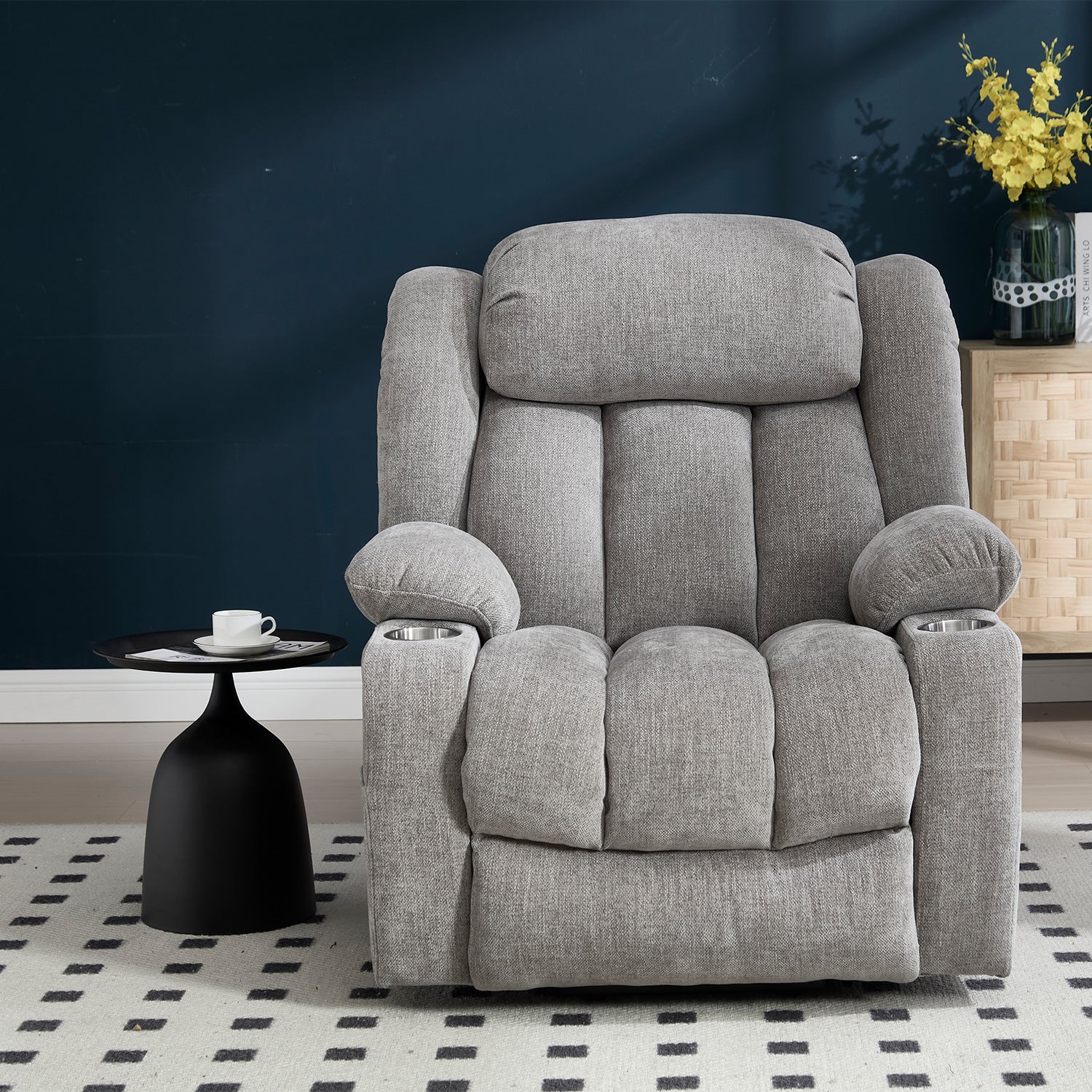 Homrest Premium Electric Recliner Chair with 8-Point Massage & Heating, Plush Chenille Fabric, Gray