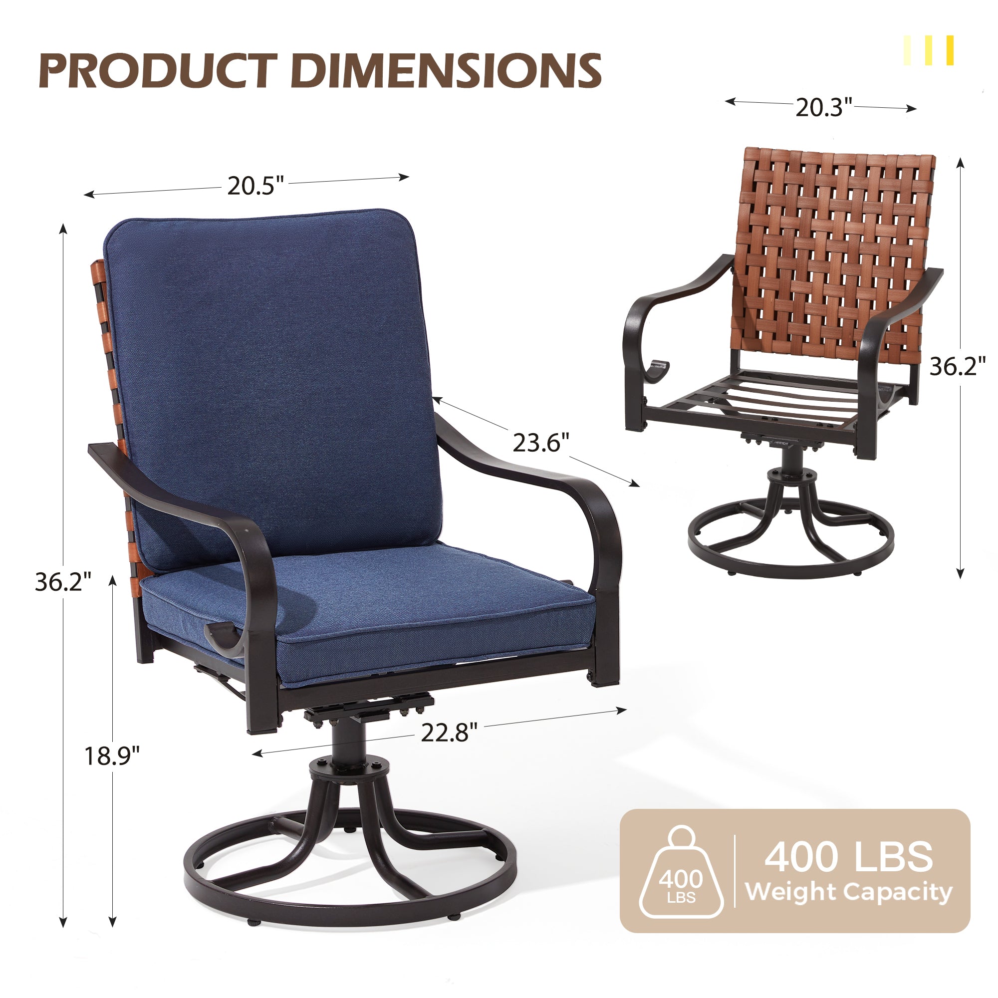 HOMREST Swivel Patio Chairs Set of 2 with Thickened Cushions, Blue