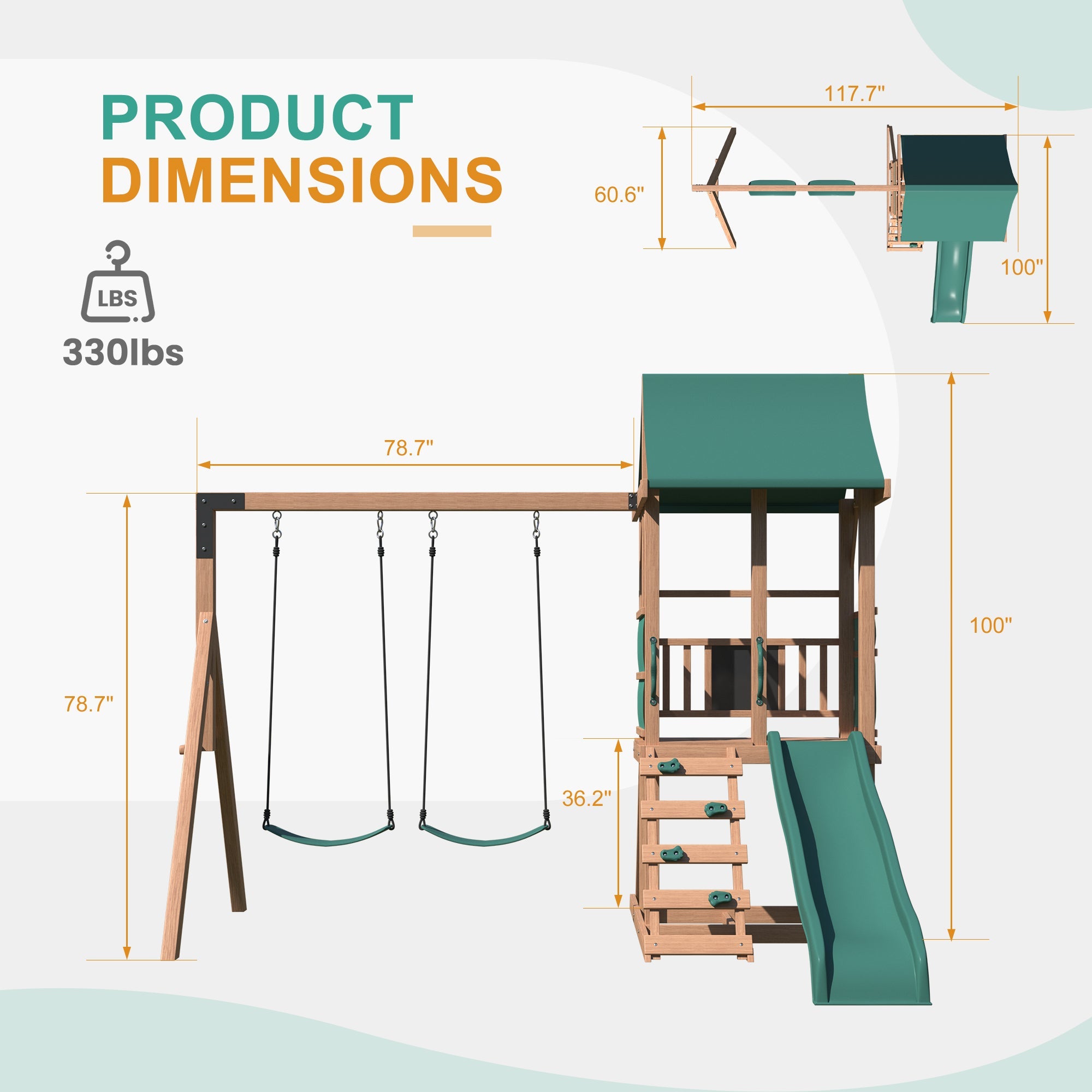 Homrest Swing Sets for Backyard, 4-in-1 Outdoor Swing Set with Slide, Climbing Rock Wall, and Soft Cushion Swings for Backyard Playground