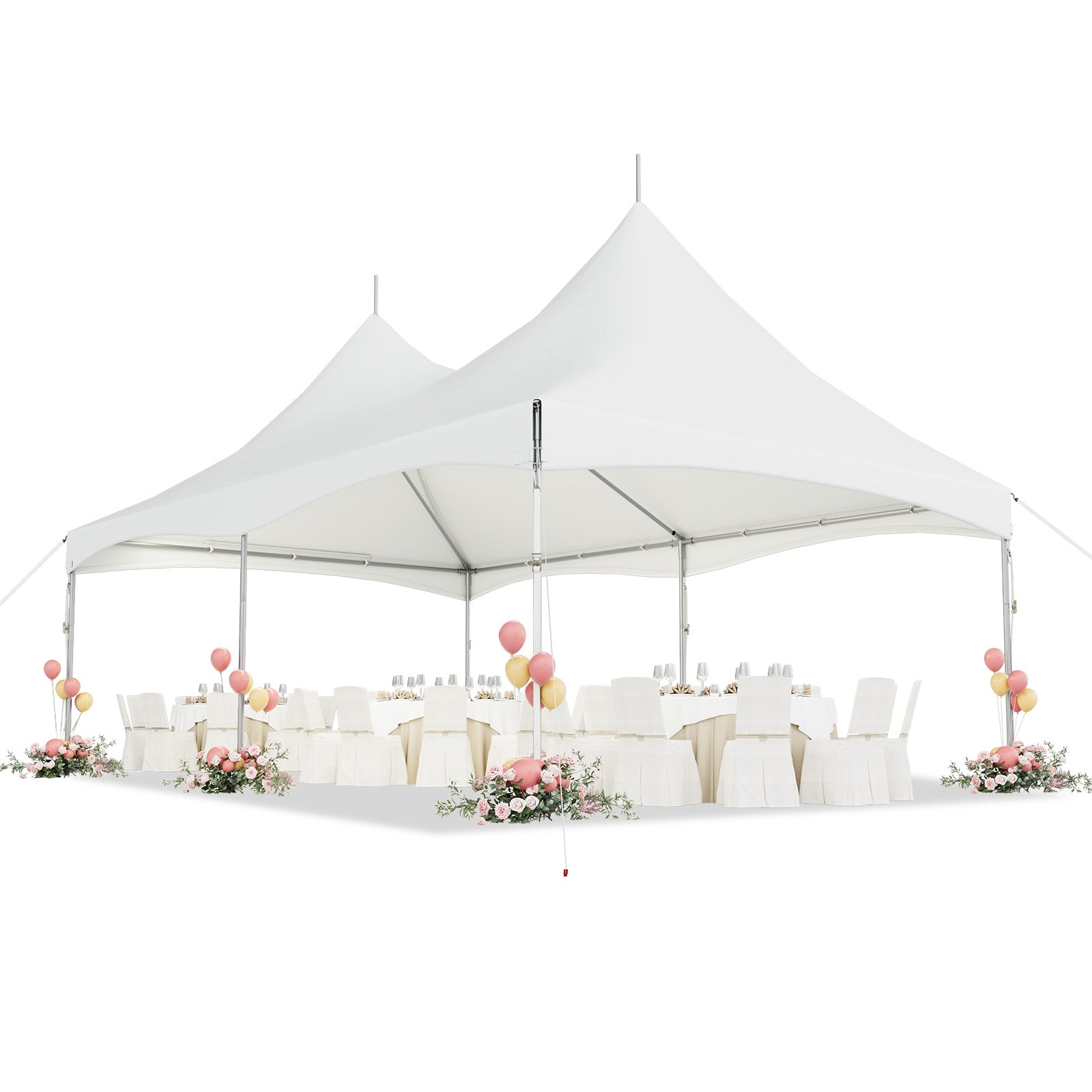 HOMREST  20x30ft Party Tent Outdoor Wedding Tent Heavy Duty Peaked Frame Canopy With Fire Retardant PVC Top 100 Person For Event Commercials White