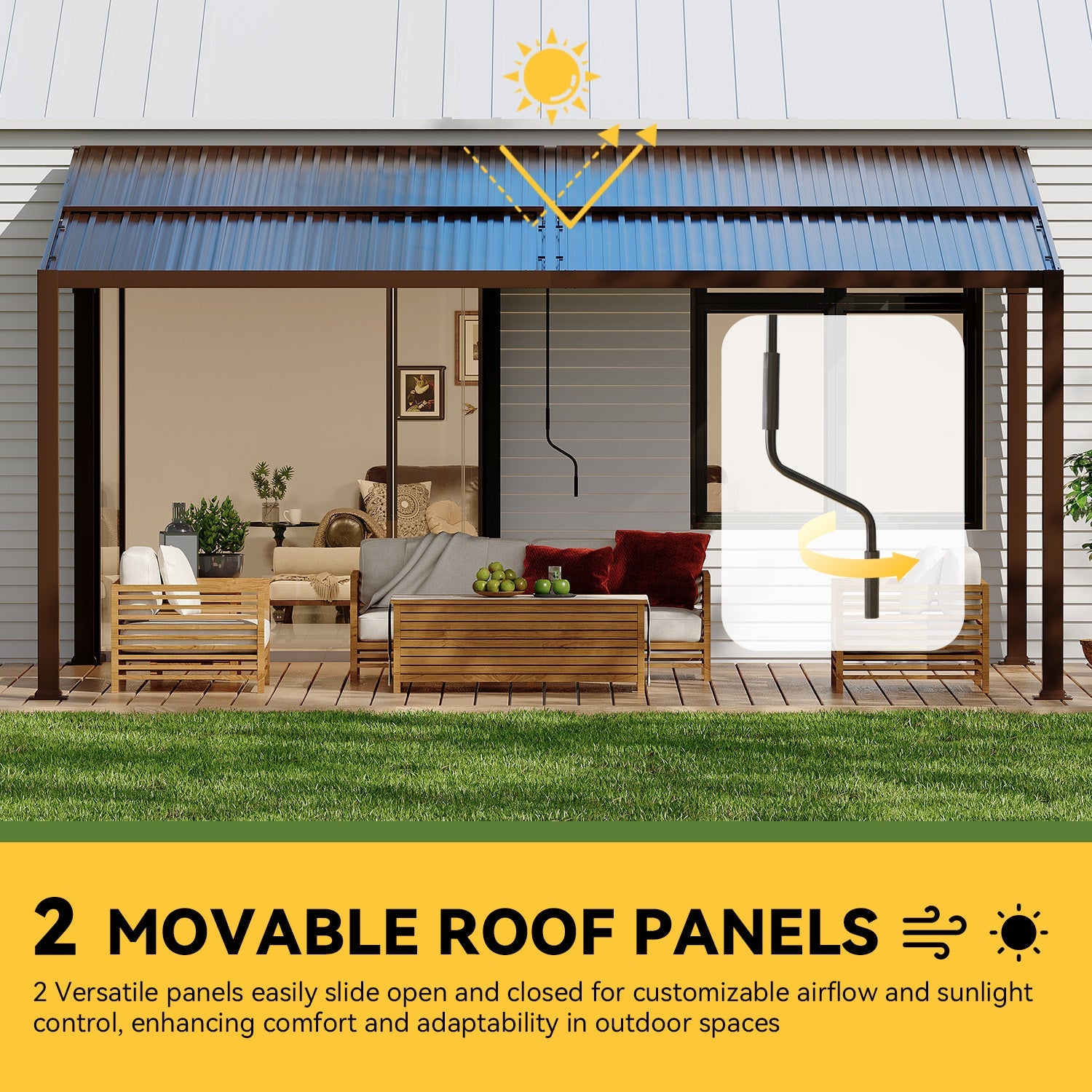 HOMREST 12' x 16' Lean to Gazebo, Patio Gazebo with Adjustable Galvanized Roof, Hardtop Wall Mounted Gazebo with Full Metal Frame, Outdoor Pergola for Deck, Porch, Garden, Backyard