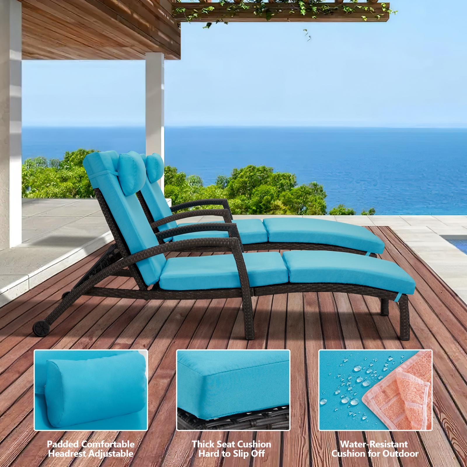 Homrest Chaise Lounge Chairs for Outside, PE Rattan Wicker Patio Pool Lounge Chair with Arm, Cushion