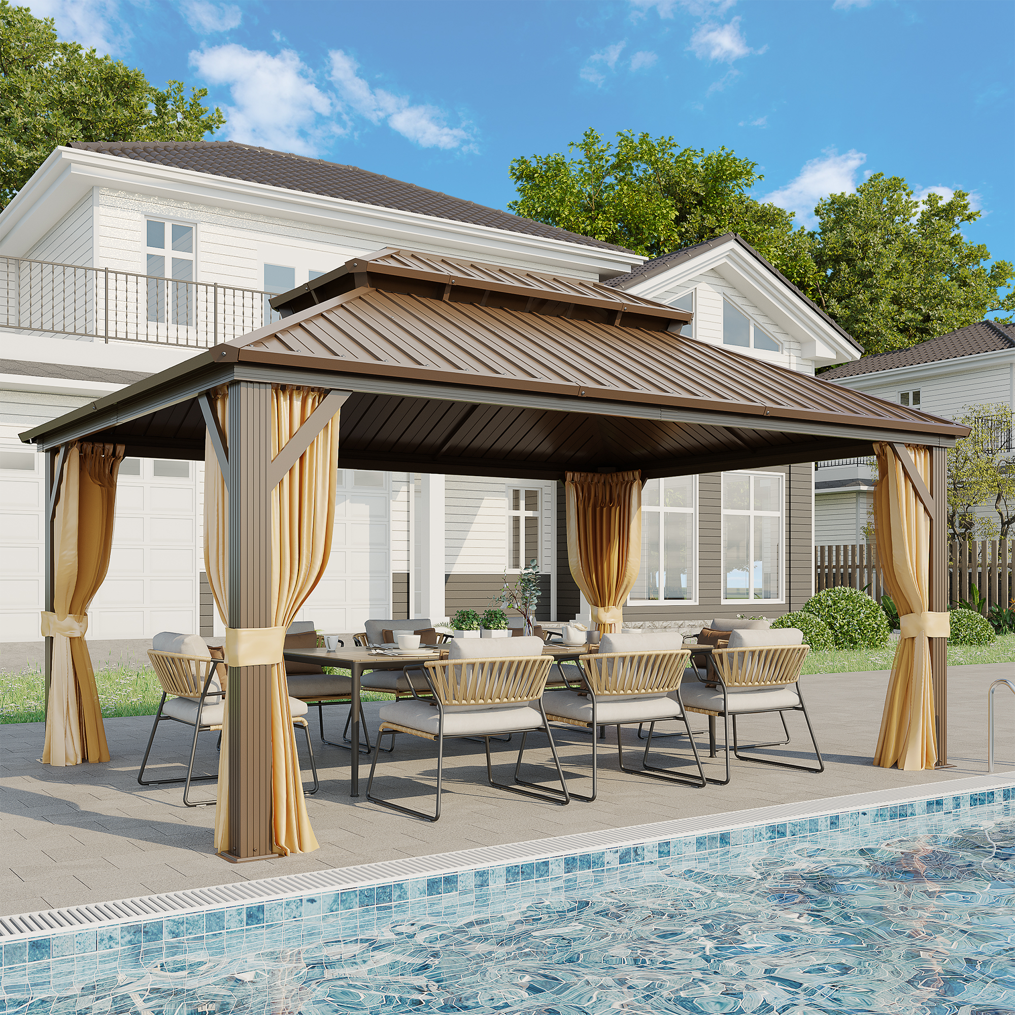 Homrest 12' x 16' Hardtop Gazebo, Aluminum Frame Gazebos with Galvanized Steel Double Roof