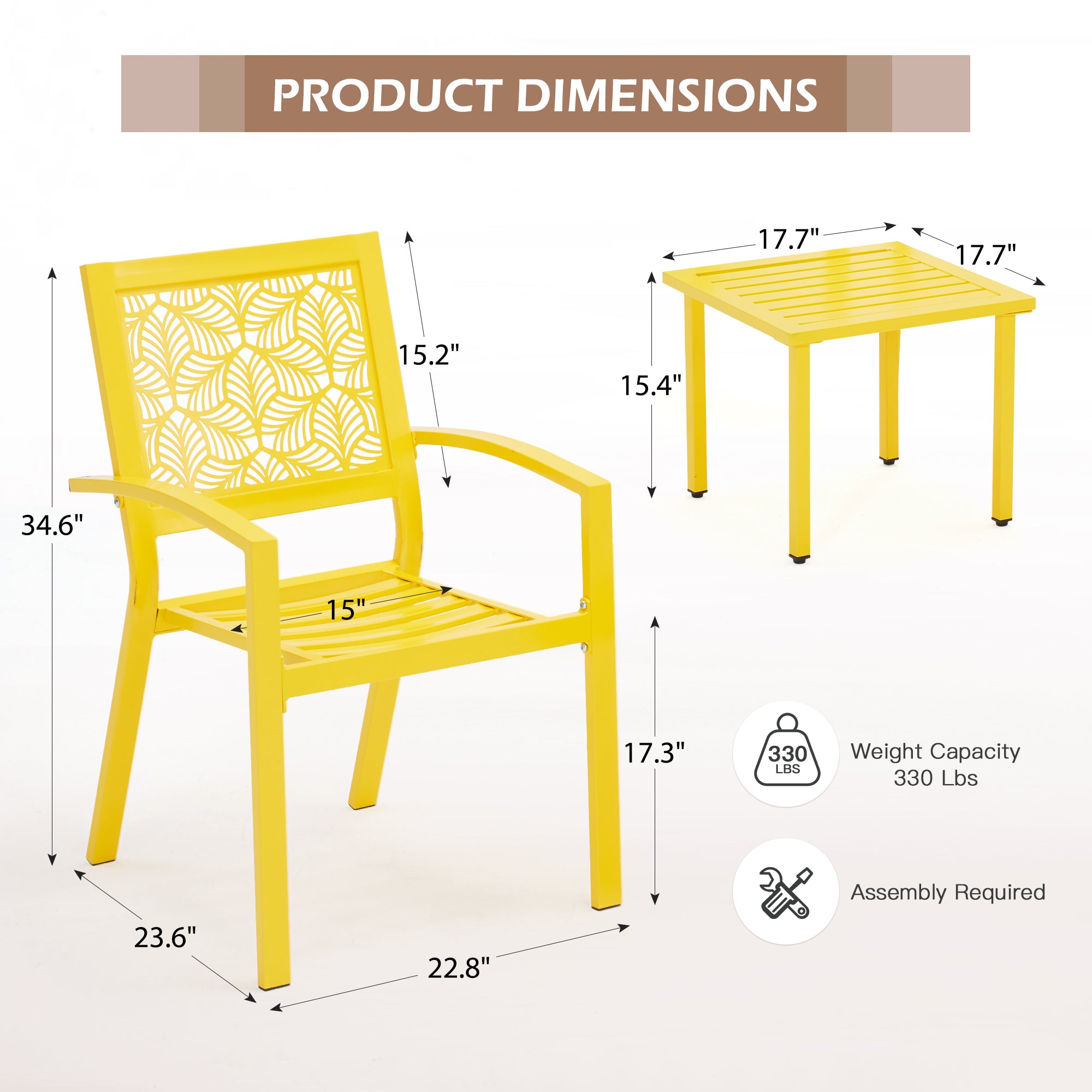 HOMREST 3-Piece Outdoor Bistro Set – Metal Chairs & Table, Yellow
