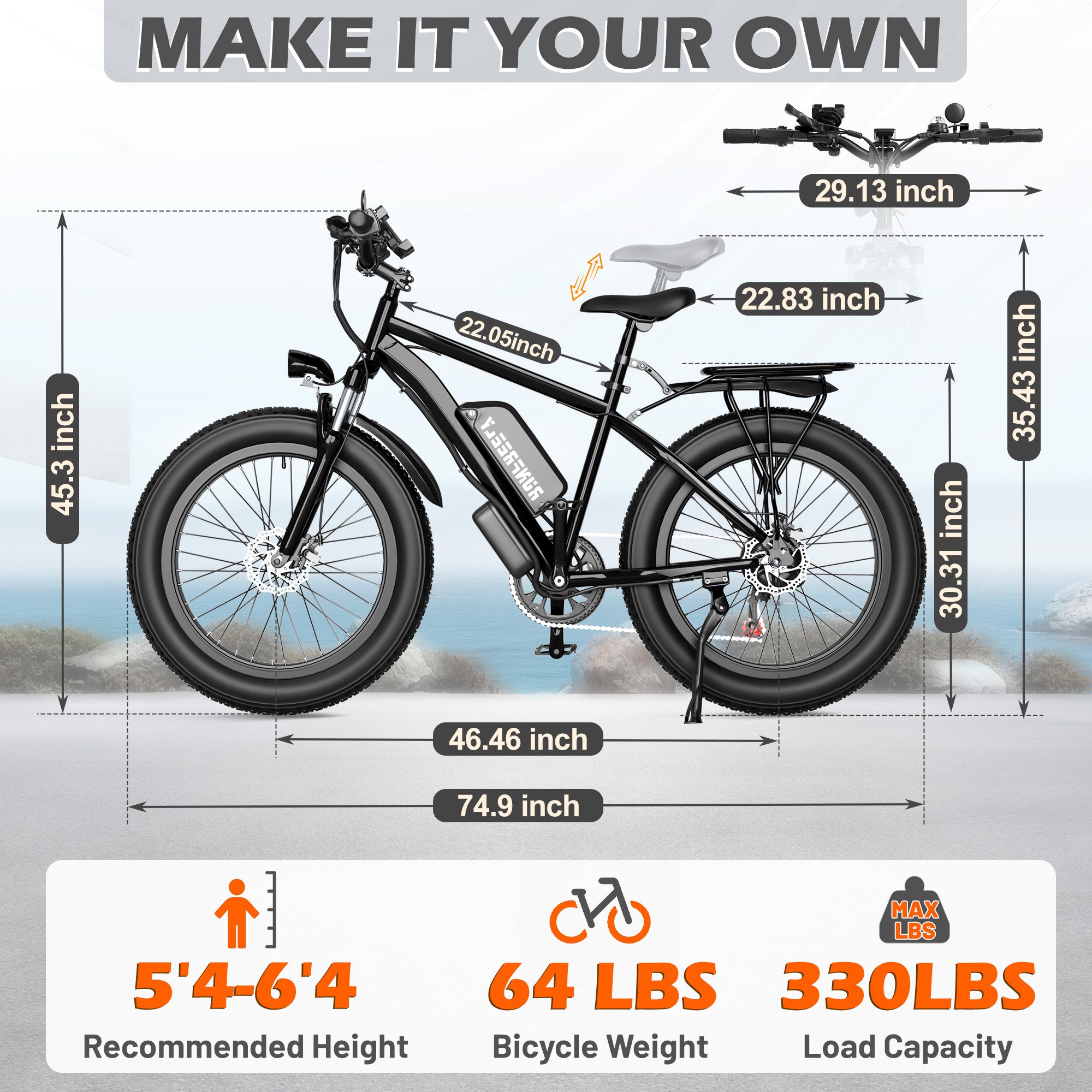 HOMREST Electric Bike for Adults,1500W Peak Motor, 26" Fat Tire E-Bike with 48V 13AH Battery, 25MPH Max 62 Miles Electric Motorcycle, 7-Speed Electric Mountain Bicycle