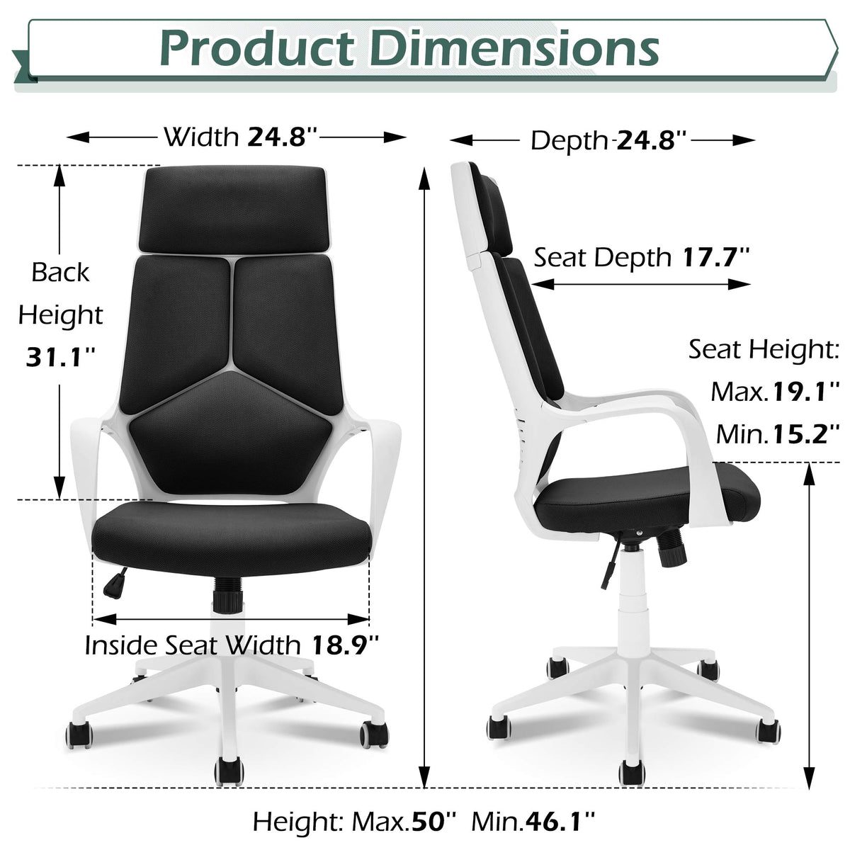 Office Computer Desk Chair with Wheels, Black