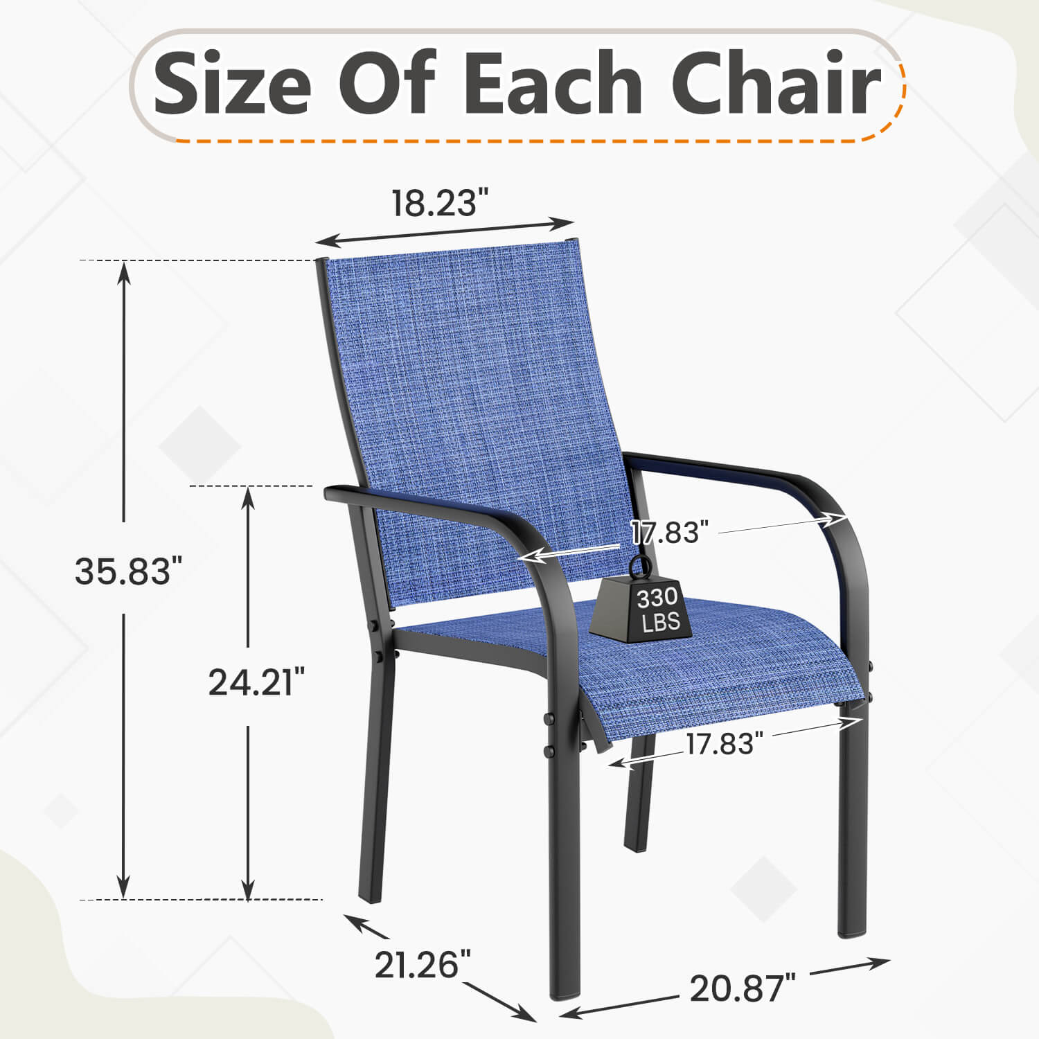 HOMREST Patio Chairs Set of 4, 330 LBS Capacity, 17.83" Widened Outdoor Dining Chairs with All Weather Quick-Drying Textilene & Metal Frame, Blue