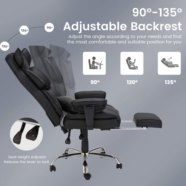 Executive Ergonomically Designed Office Chair with Footrest, Lumbar Support Black