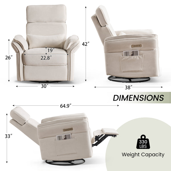 HOMREST Power Swivel Rocking Recliner Chair with Adjustable Headrest and Armrests for Living Room, Nursery, Beige