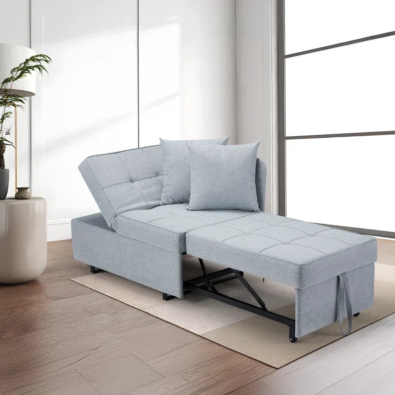 HOMREST 3 IN 1 Futon Sofa Bed Convertible Recliner Lounge for Living Room with Reclining Backrest, Linen,  Light Gray