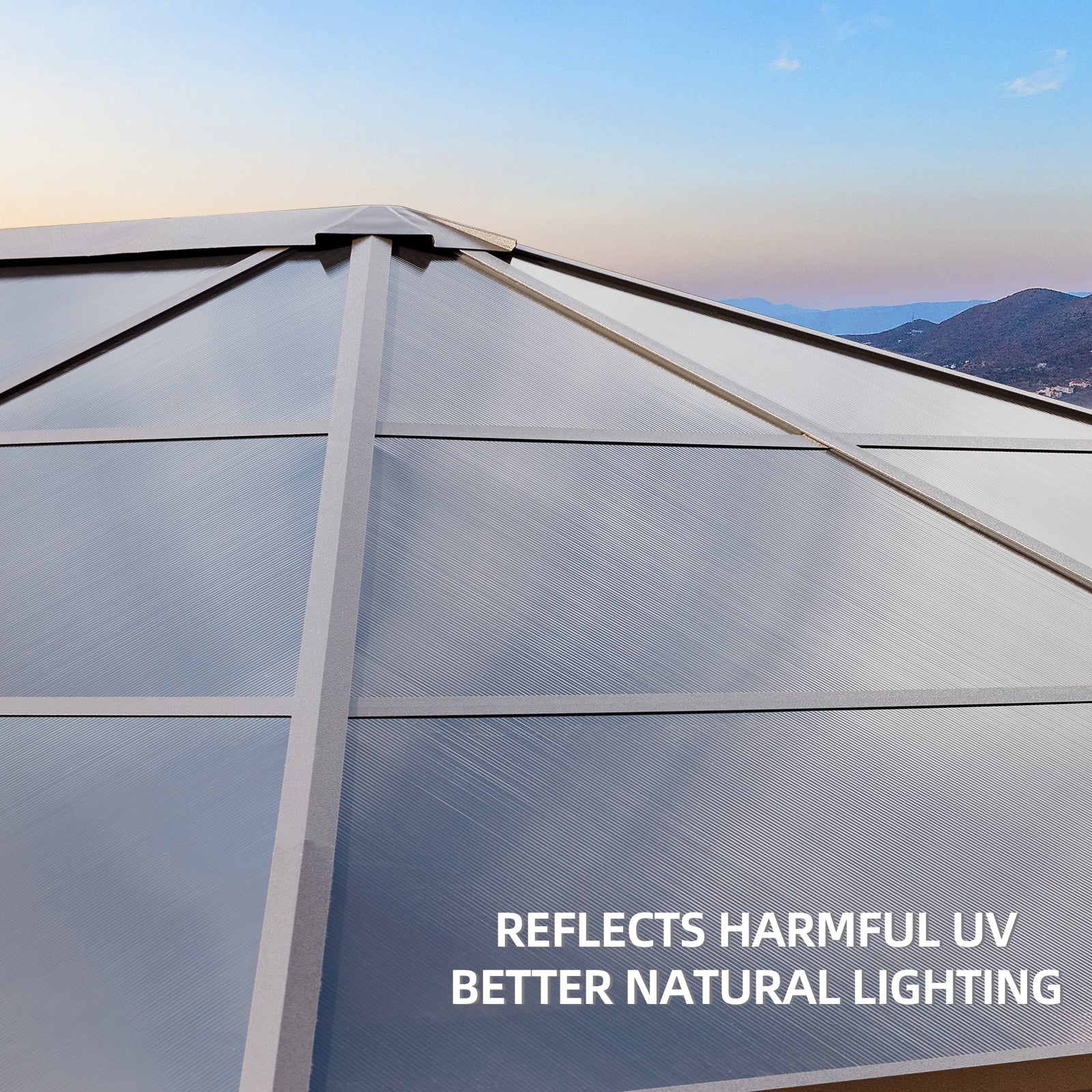 Homrest 12'x14' Hardtop Gazebo, Outdoor Polycarbonate Roof Canopy, Aluminum Frame Permanent Pavilion with Curtains and Netting