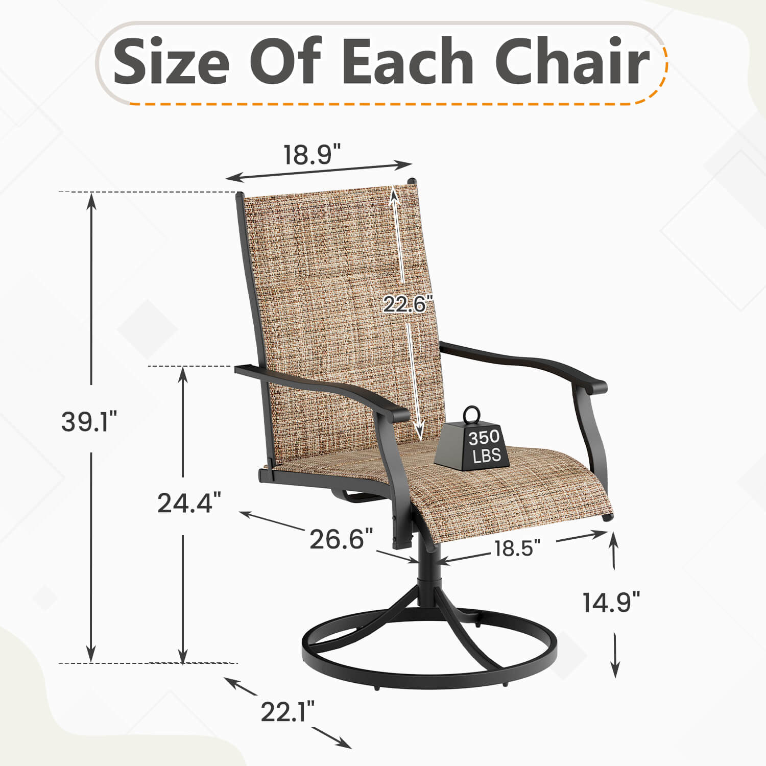 HOMREST Patio Swivel Chairs Set of 4, 360° Swivel, 15° Rocking, Outdoor Dining Chairs with Padded All Weather Quick-Drying Textilene High Back & Metal Frame, Brown