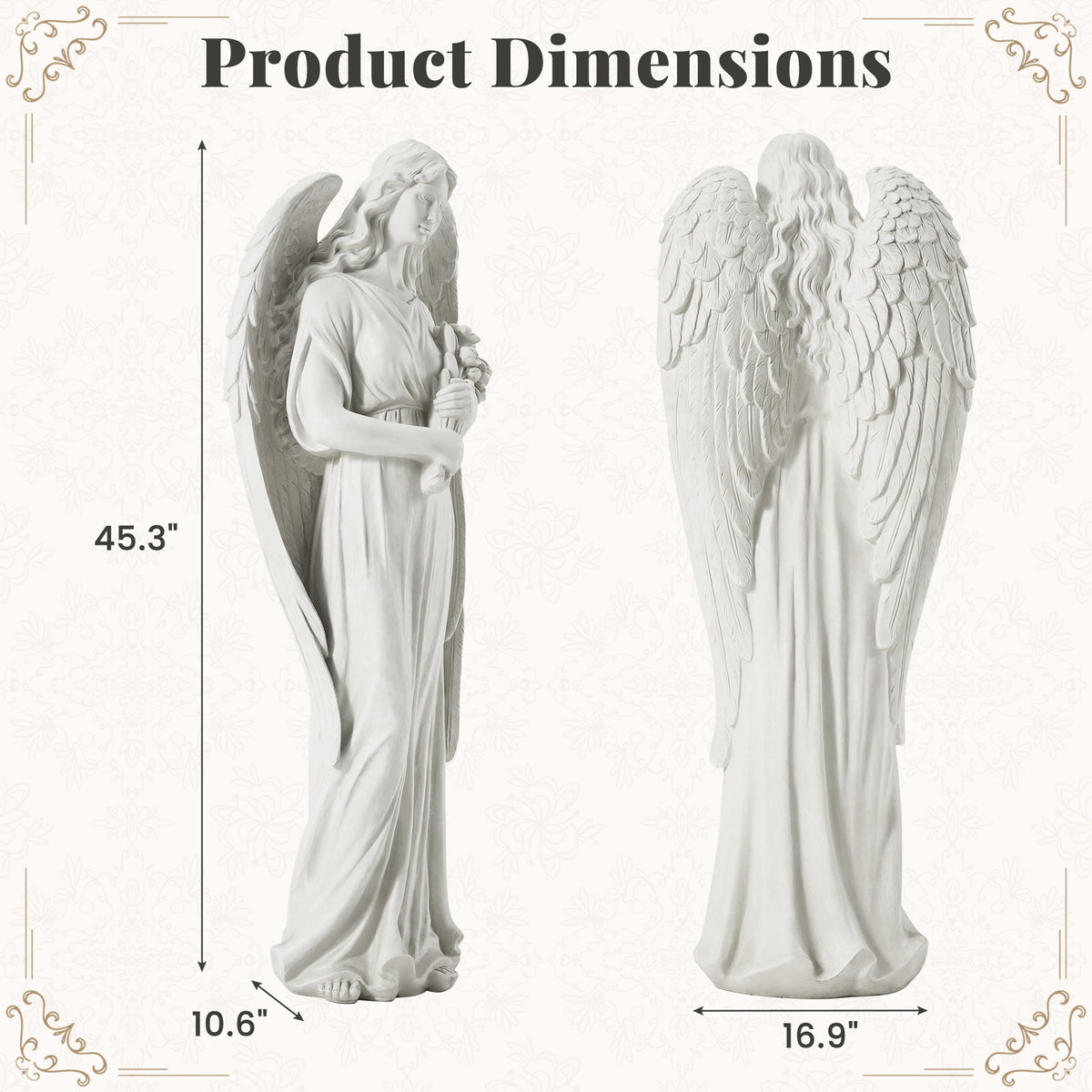 HOMREST 45'' Large Outdoor Statues, Garden Angel Holding Flowers, Sculpture Decor for Patio, Yard and Home, White