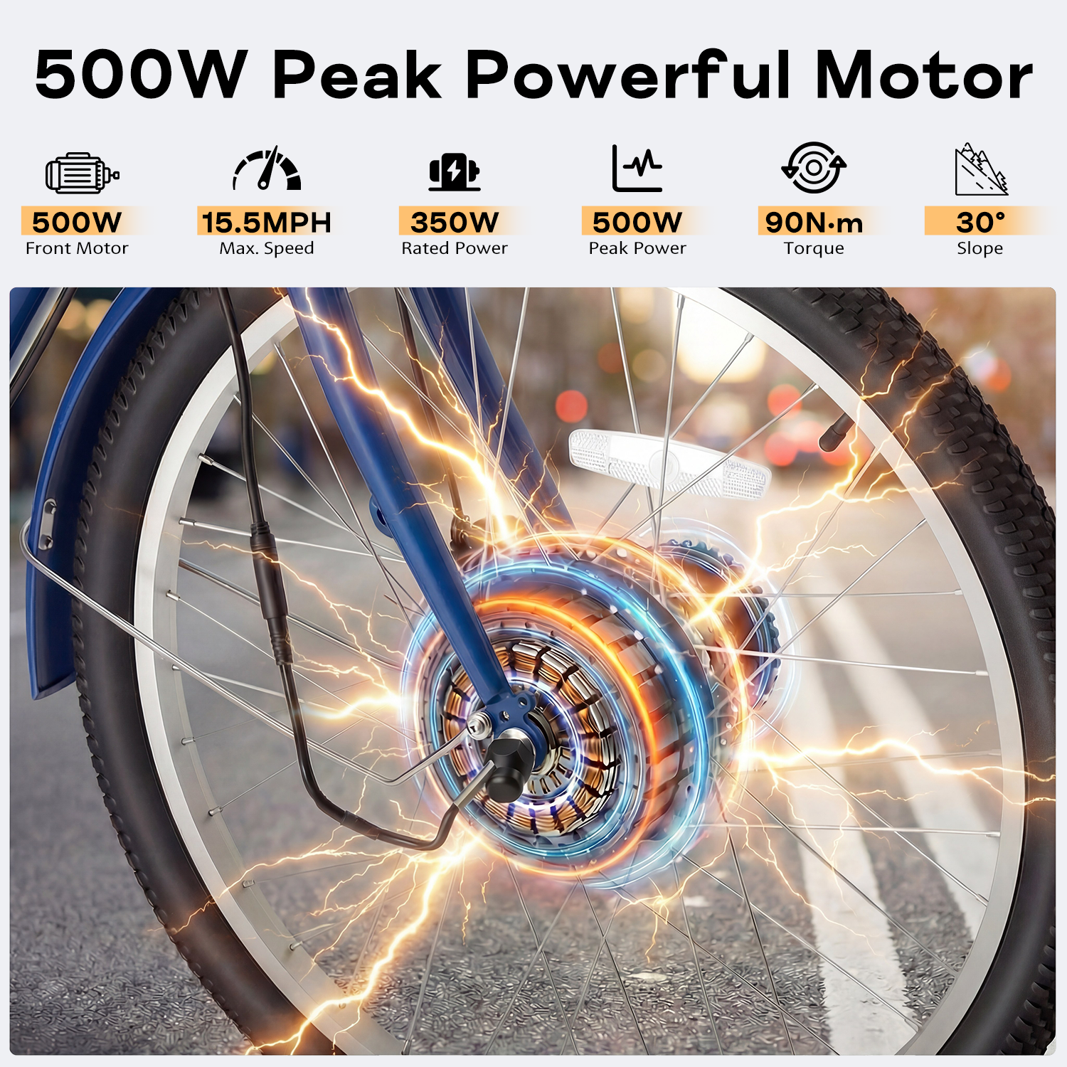 HOMREST Electric Trike for Adults,Peak 500W Brushless Motor, E-Trike with 24" x 2" Tires, Removable Battery, Charger,Step-Thru 3-Wheel Electric Bicycle, Up to 55 Miles Range, 15.5MPH+ Speed, Navy Blue