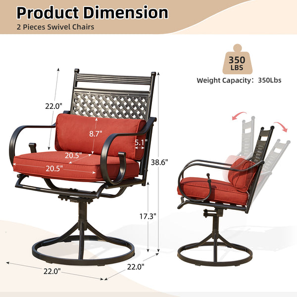 homrest Patio Swivel Chair Set of 2, Outdoor Dining Chairs with Cushions for Porch, Deck, and Garden, Red