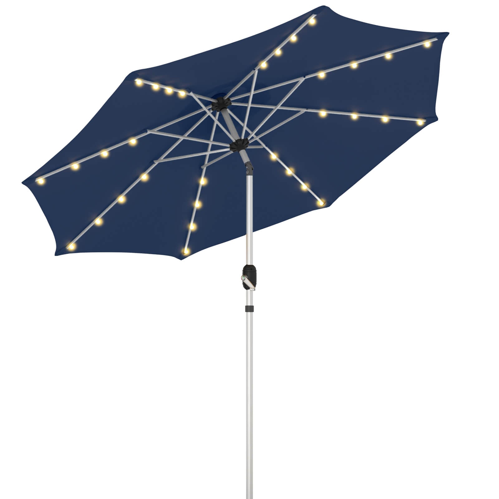 Homrest 10FT Solar Lighted Patio Umbrella, Fade-Resistant Outdoor Umbrella with Tilt, 8 Aluminum Ribs Navy Blue