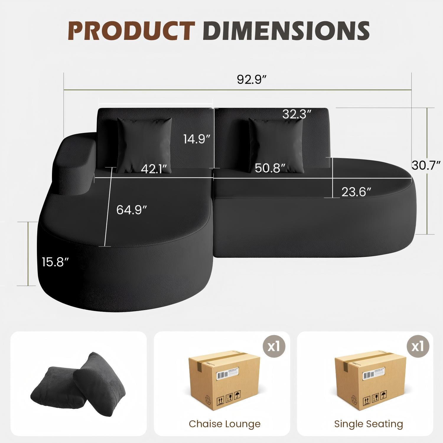 HOMREST Modern L-Shaped Corner Sofa, Chenille Upholstered Cloud Sectional Couch for Living Room and Bedroom, Black