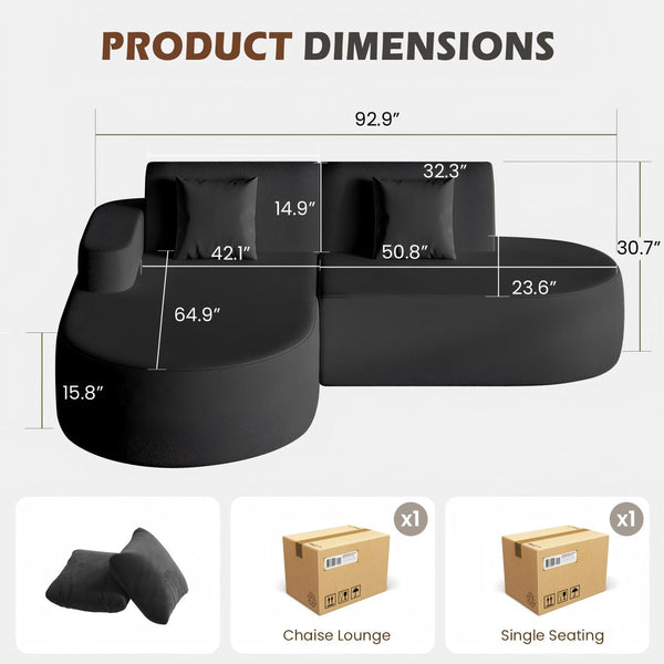 HOMREST Modern L-Shaped Corner Sofa, Chenille Upholstered Cloud Sectional Couch for Living Room and Bedroom, Black