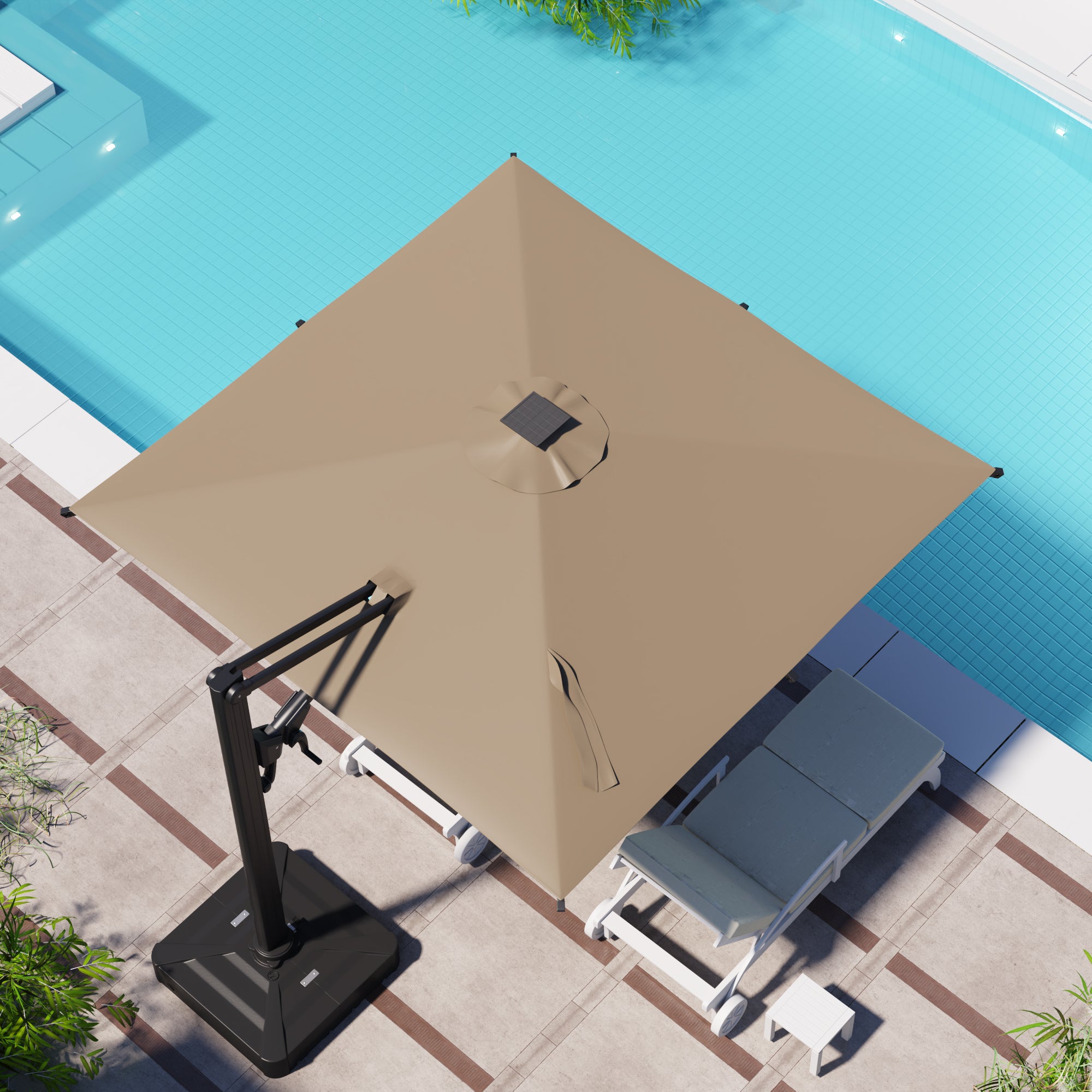 HOMREST 10 X 10 Cantilevered Umbrella with LED Lights(Base Excluded)  - Brown