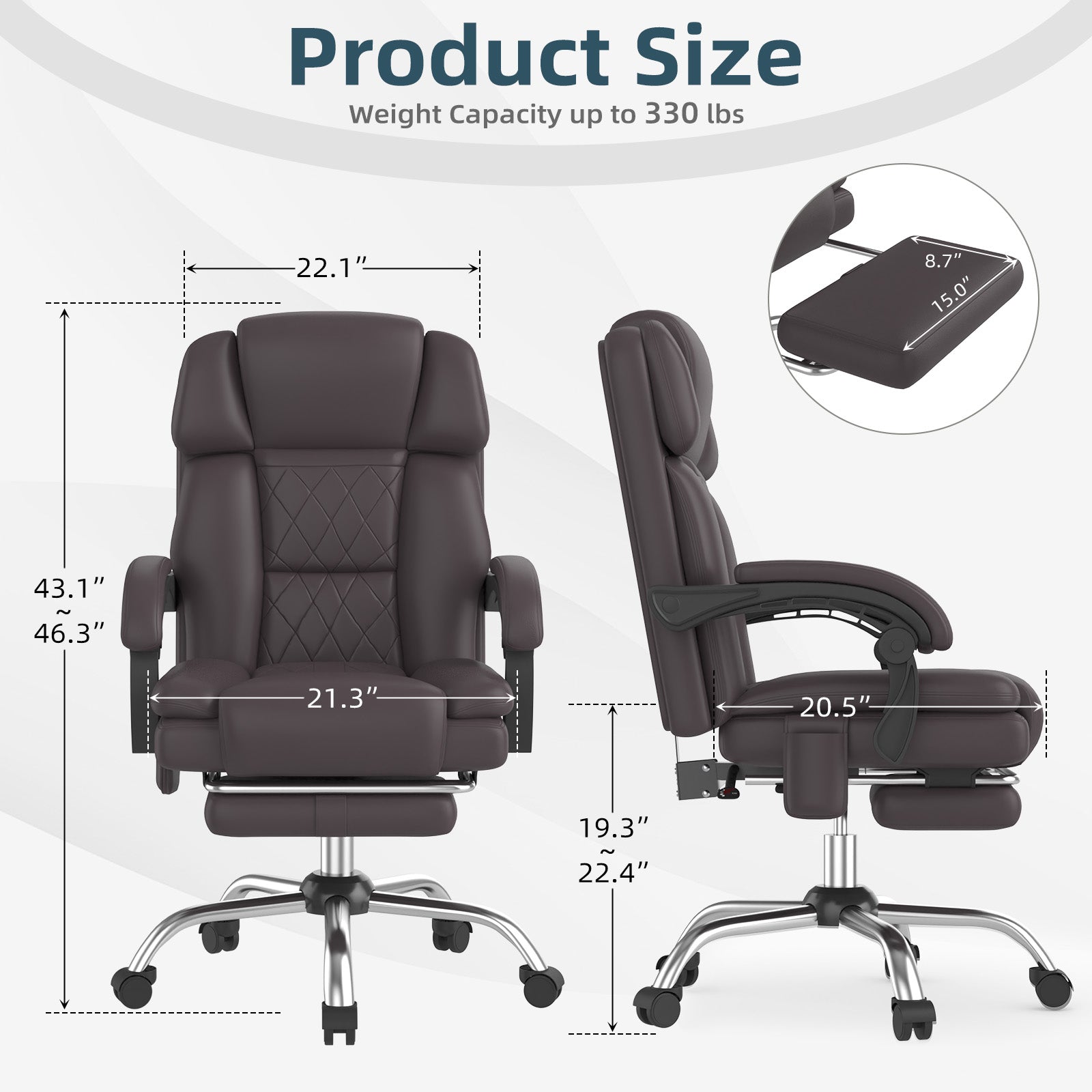 HOMREST 6-Point Massage Office Chair with Heat, Ergonomic Reclining Desk Chair with Footrest, PU Leather Executive Chairs for Home Office, Massaging Computer Chair Gift for Men, Brown