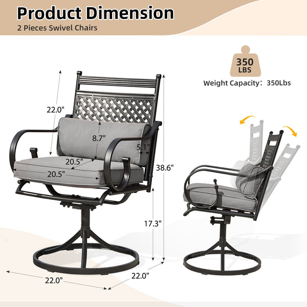 homrest Patio Swivel Chair Set of 2, Outdoor Dining Chairs with Cushions for Porch, Deck, and Garden, Gray