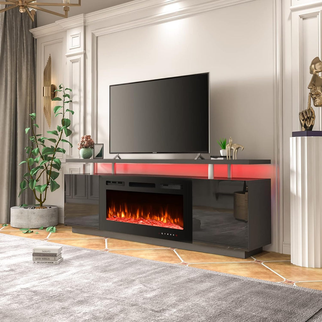 Black TV Entertainment Center with Electric Fireplace ??C homrest