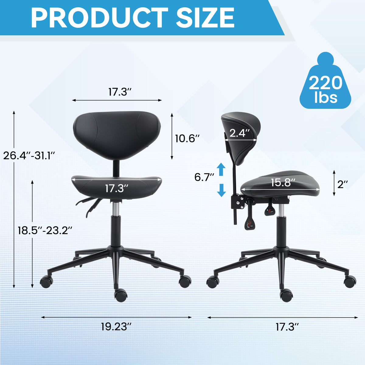 HOMREST Saddle Stool Chair with Customizable Back Support,Esthetician Tattoo Dental Stool Chair,Lash Chairs for Eyelash Tech Massage Salon(Black,with Backrest)