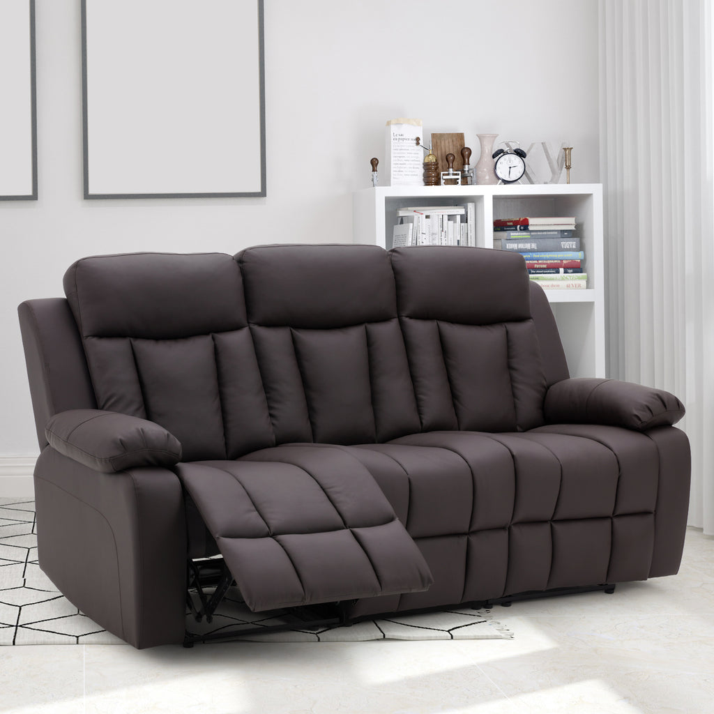 Homrest Breathable Leather Fabric 3-seaterRecliner Chair with PU Padded Seat Backrest, Dark Brown