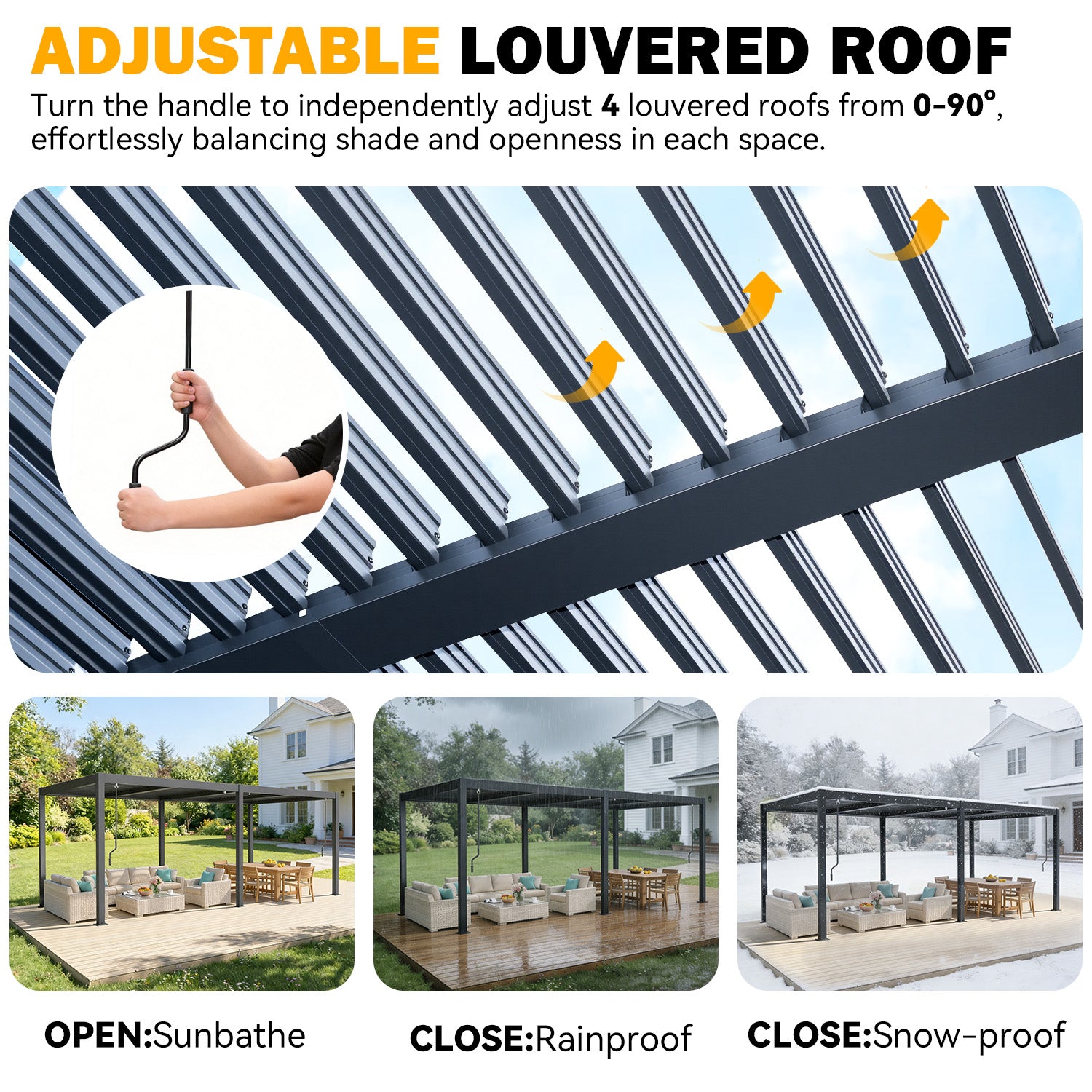 HOMREST Pergola Louvered 10x20, Aluminum Hardtop Pergola with Adjustable Roof for Sun & Rain Shade, Outdoor Gazebo with Integrated Drainage System, Modern Rustproof Patio Canopy Carport