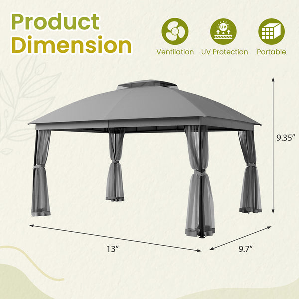 Outdoor Patio Gazebo 10'x13' with Double Curved Roofs, Heavy Duty Party Tent & Shelter, Mosquito Nettings and Privacy Screens patio canopy outdoor waterproof for Backyard, Garden, Lawn, Grey