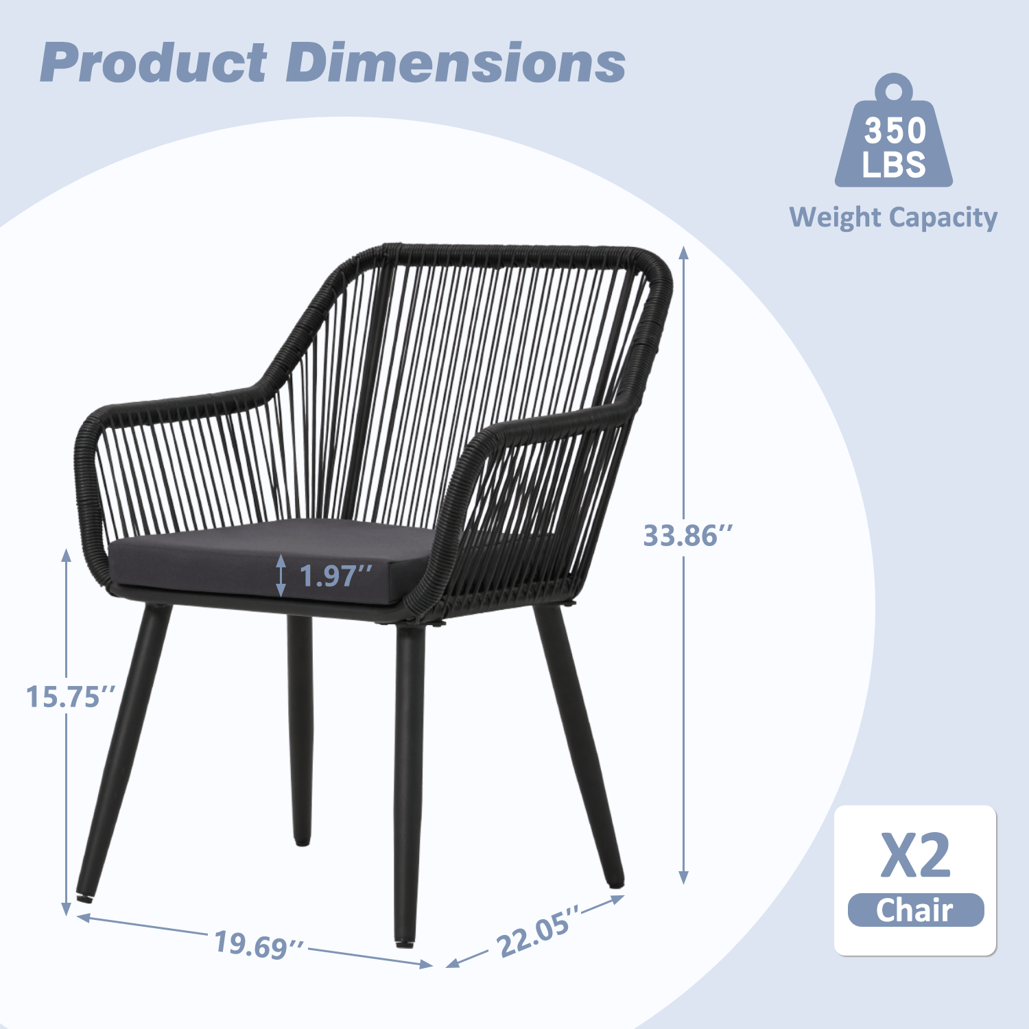 HOMREST Patio Wicker Dining Chairs Set of 2, Rattan Chairs w/ Cushions & Armrests, Black