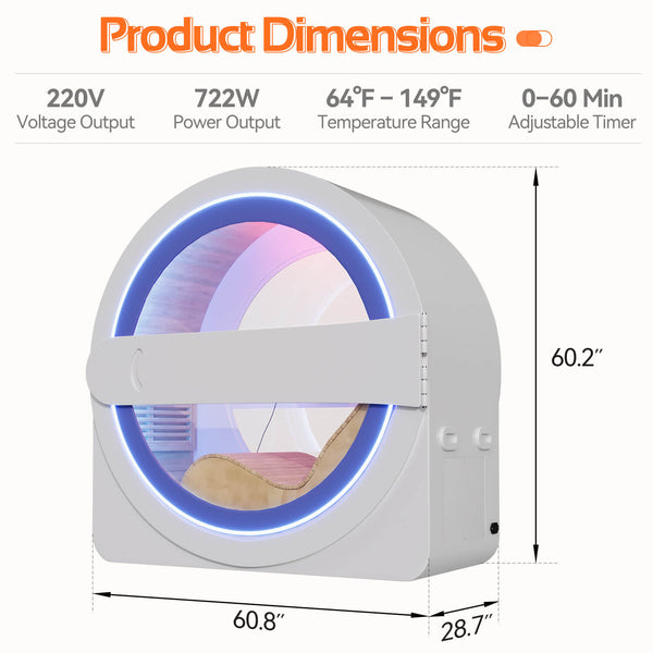 HOMREST Space-Capsule Infrared Sauna with Lounger & Dual-Wave Beauty Light|Pre-Order
