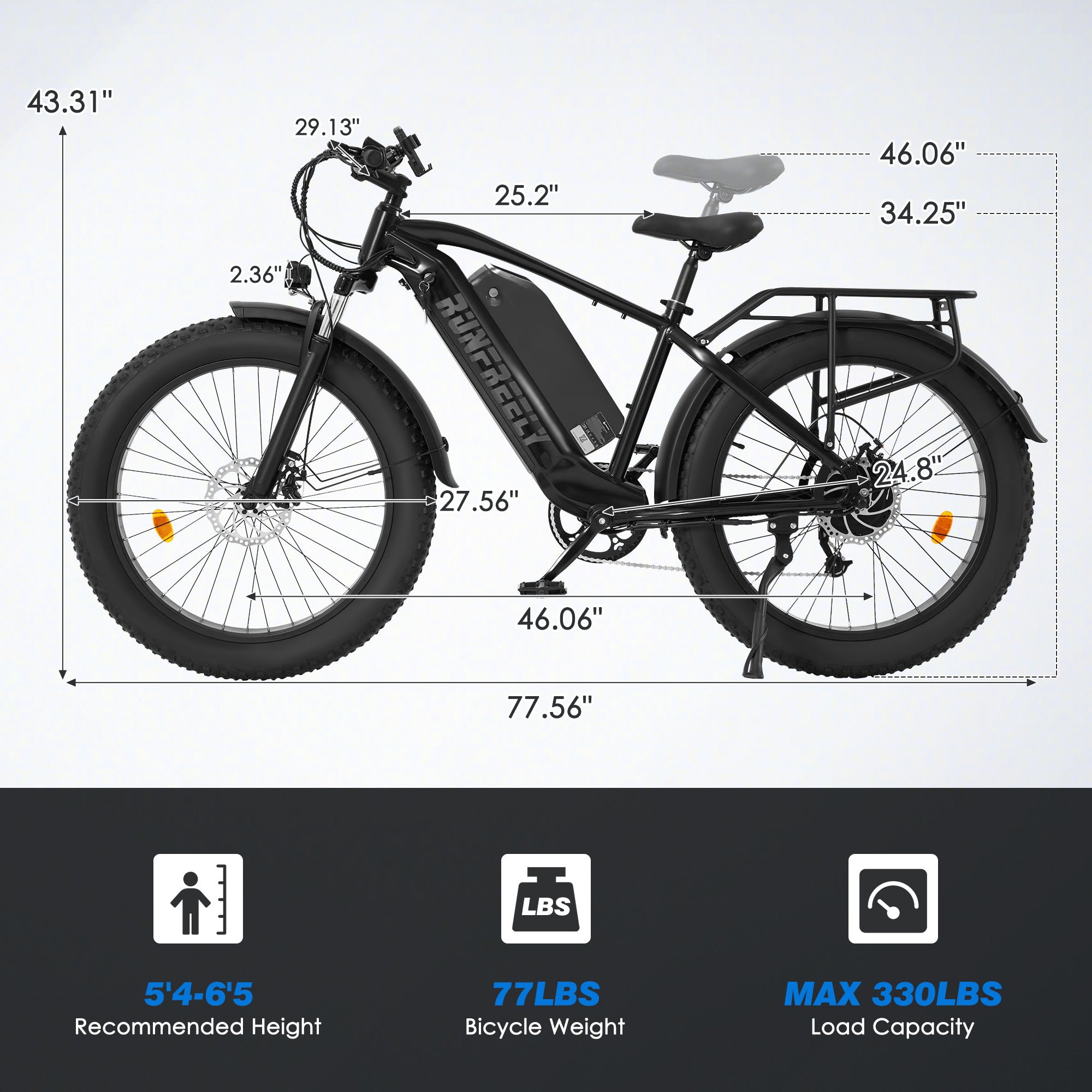 HOMREST Electric Bike for Adults,1500/3000W Peak Motor, 26" Fat Tire E-Bike with 48V 13AH Battery, 25-36 MPH Max 62 Miles Electric Motorcycle, Black