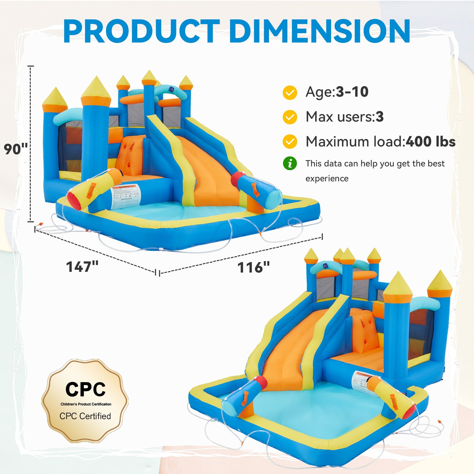 Homrest Bouncy Castle, Inflatable Bounce House with Blower, Jumping Castle with Water Slides for Kids Backyard, High Quality Oxford Cloth Heavy Duty, Idea for Kids 3-6