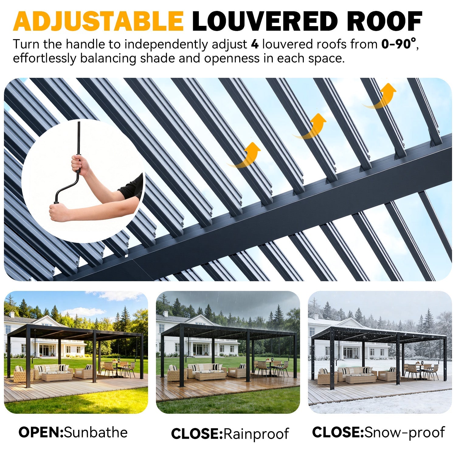 HOMREST Pergola Louvered 12x20, Aluminum Hardtop Pergola with Adjustable Roof for Sun & Rain Shade, Outdoor Gazebo with Integrated Drainage System, Modern Rustproof Patio Canopy Carport