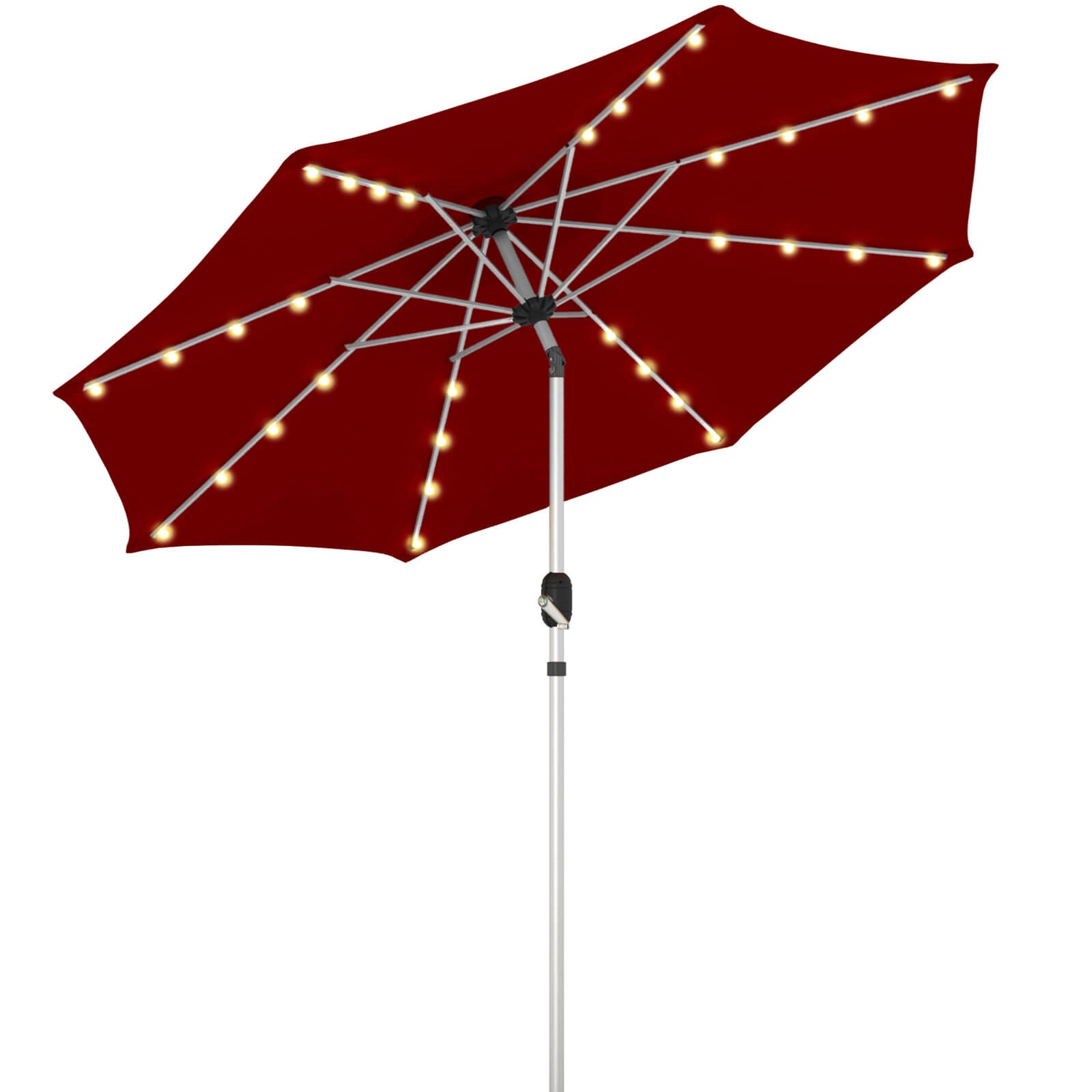 Homrest 10FT Solar Lighted Patio Umbrella, Fade-Resistant Outdoor Umbrella with Tilt, 8 Aluminum Ribs Burgundy