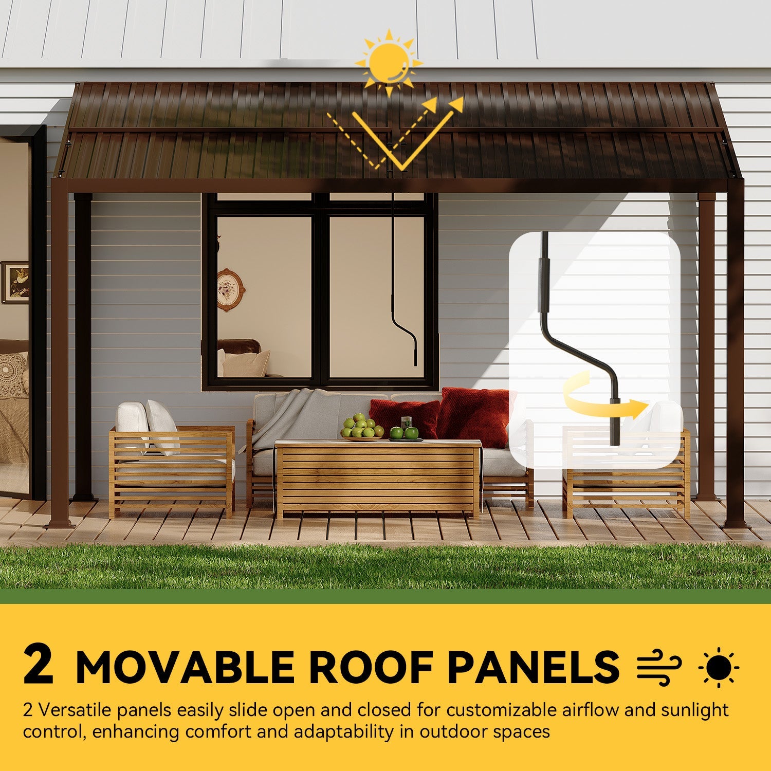 HOMREST 10' x 13' Lean to Gazebo, Patio Gazebo with Adjustable Galvanized Roof, Hardtop Wall Mounted Gazebo with Full Metal Frame, Outdoor Pergola for Deck, Porch, Garden, Backyard