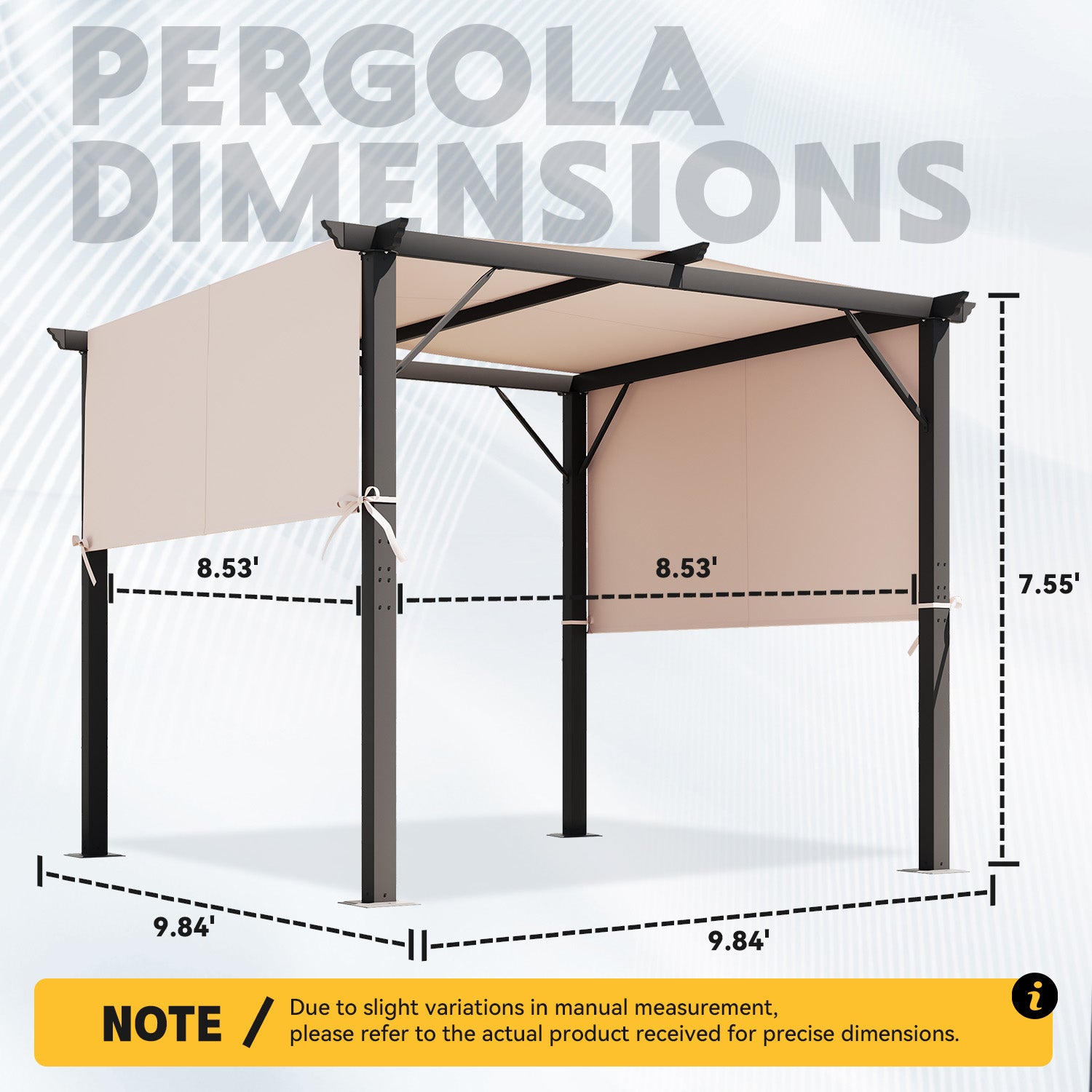 HOMREST Outdoor Pergola 10x10 Ft, Metal Freestanding Shelter with Adjustable Side Sun Shades, Canopy for Patios Backyard Garden Deck (Beige)