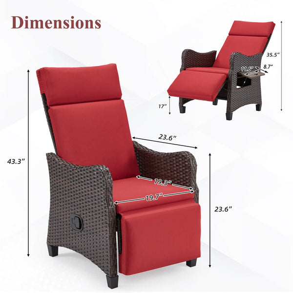 Homrest Outdoor Recliner Chair with Flip-up Table & Removable Cushion for Patio Deck Backyard, Red