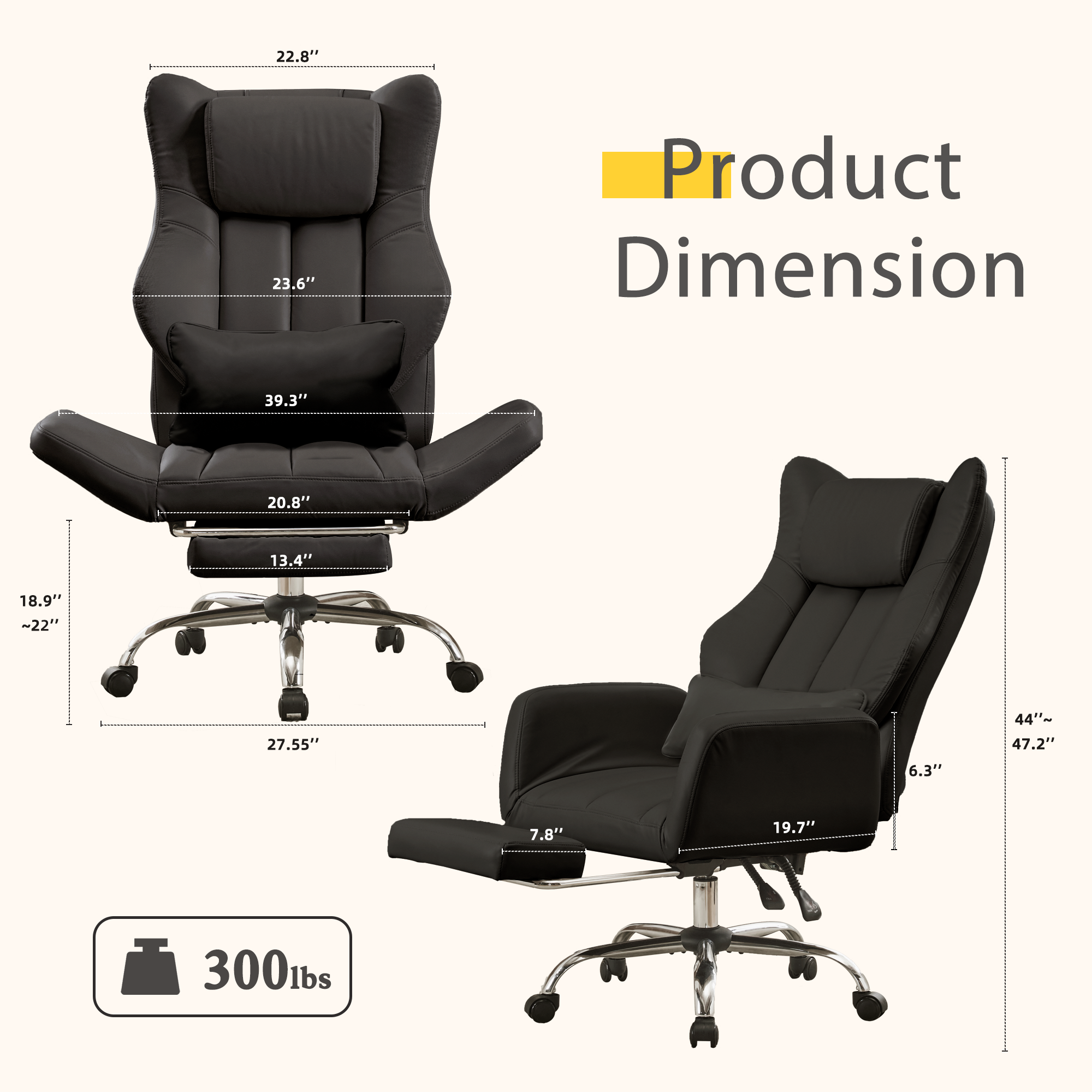 HOMREST Ergonomic Cross Legged Office Chair with Footrest,Big and Tall Leather Executive Chair with Reversible Armrest,Lumbar Pillow and Wheels,155° Reclining Computer Wide Desk Chair for Home,Office (Black)