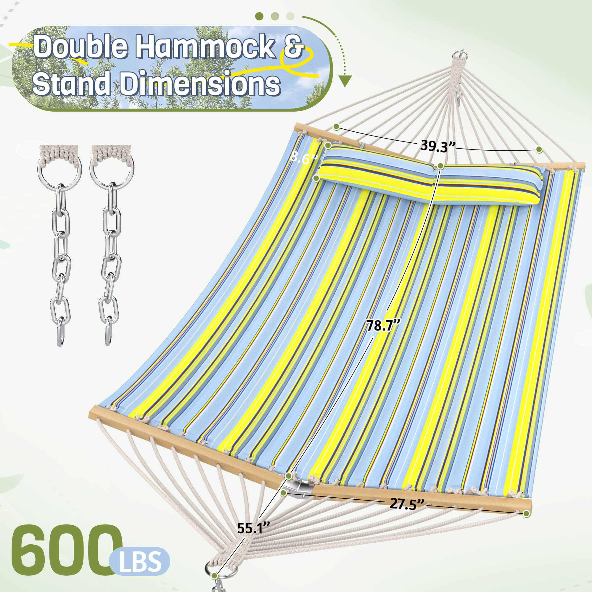 HOMREST Modern Portable Hammock, Outdoor Rope Hammock for Backyard, Beach & Camping, Green Stripes