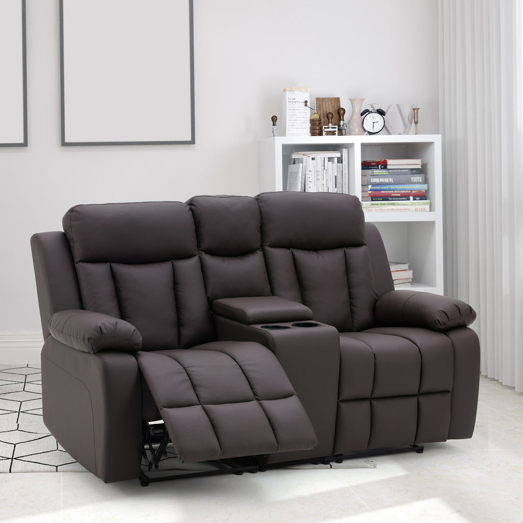 Homrest Breathable Leather Fabric Recliner Loveseat Chair with Cup Holder & Storage for living room Dark Brown