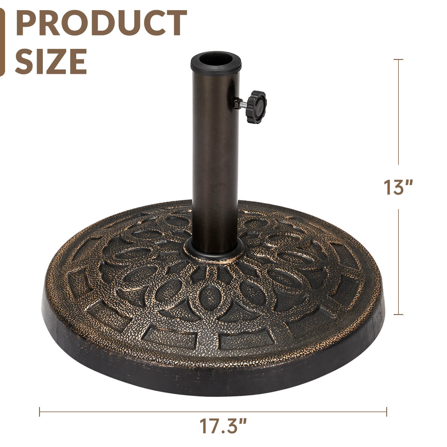 HOMREST 30 lbs Heavy Duty Round Antiqued Umbrella Base for 1.5“ or 1.9” Poles, for Outdoor, Lawn, Deck, Poolside & Patio Umbrella Stands