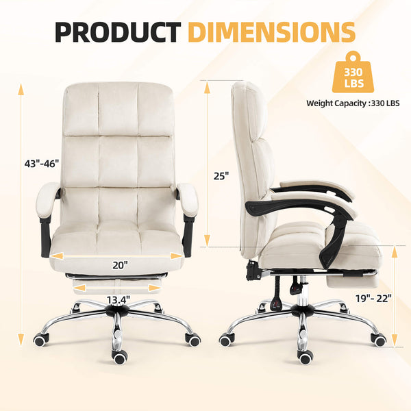 Homrest Velvet Executive Office Chair with Footrest – Adjustable Recline, High Back Comfort
