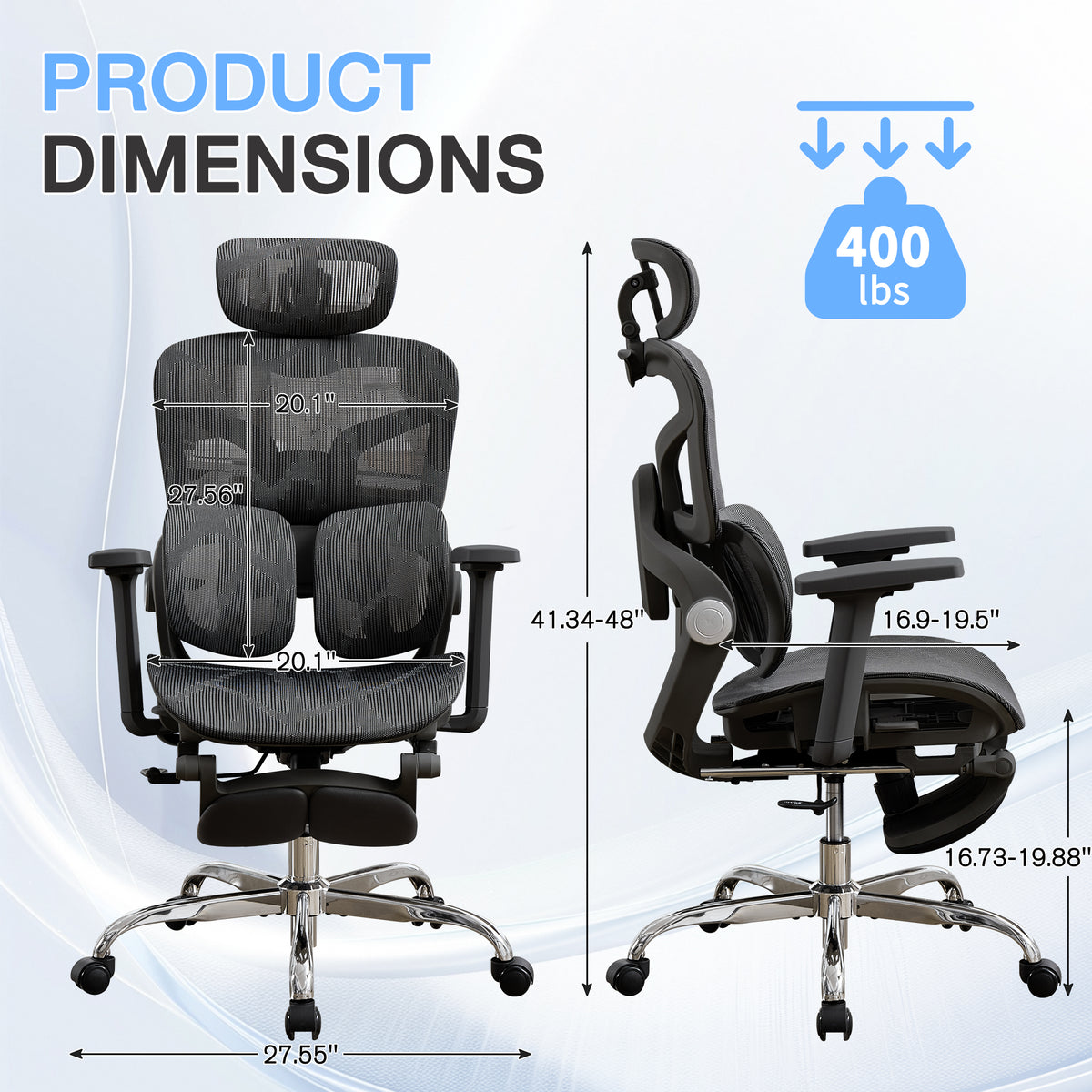 HOMREST Ergonomic Mesh Office Chair with 2-Zone Lumbar Support and Footrest,Black