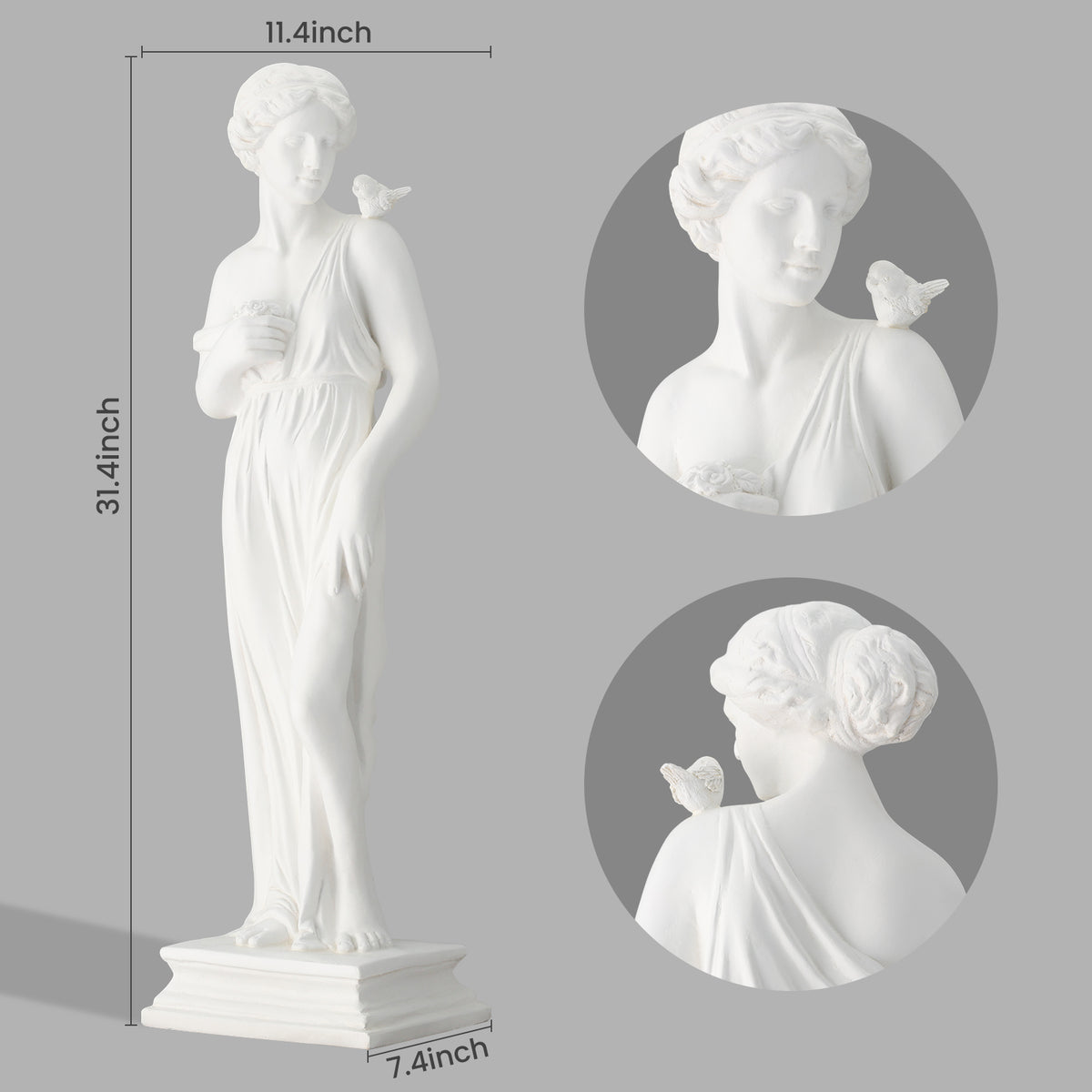 HOMREST Outdoor Garden Statue, 31.5-Inch Greek Nymph Sculpture in Roman Style, Elegant Goddess Figurine for Patio, Yard, Lawn & Porch Decor, Resin, Ivory