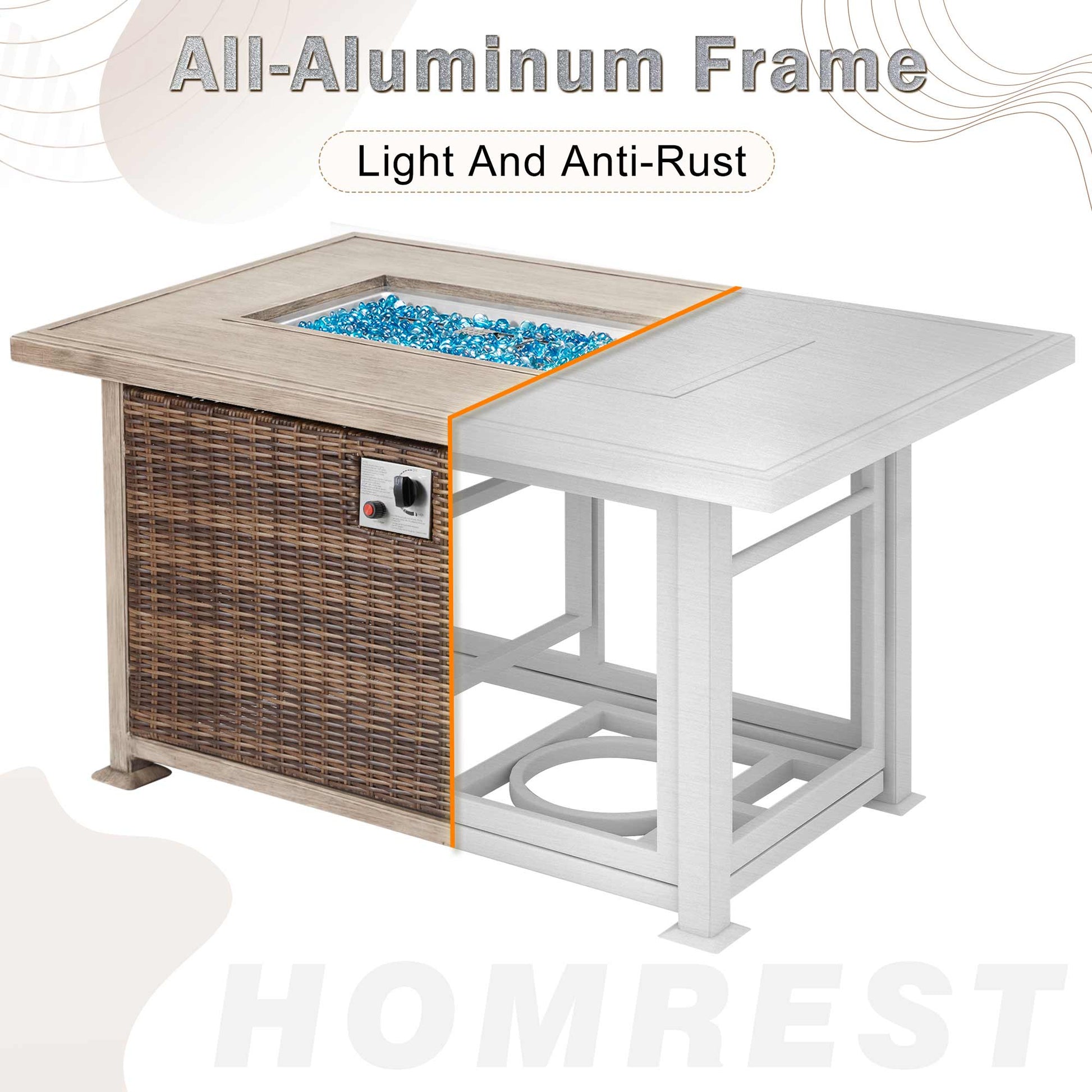 The aluminu frame of out patio fire pit table is light and anti-rust. | Homrest furniture