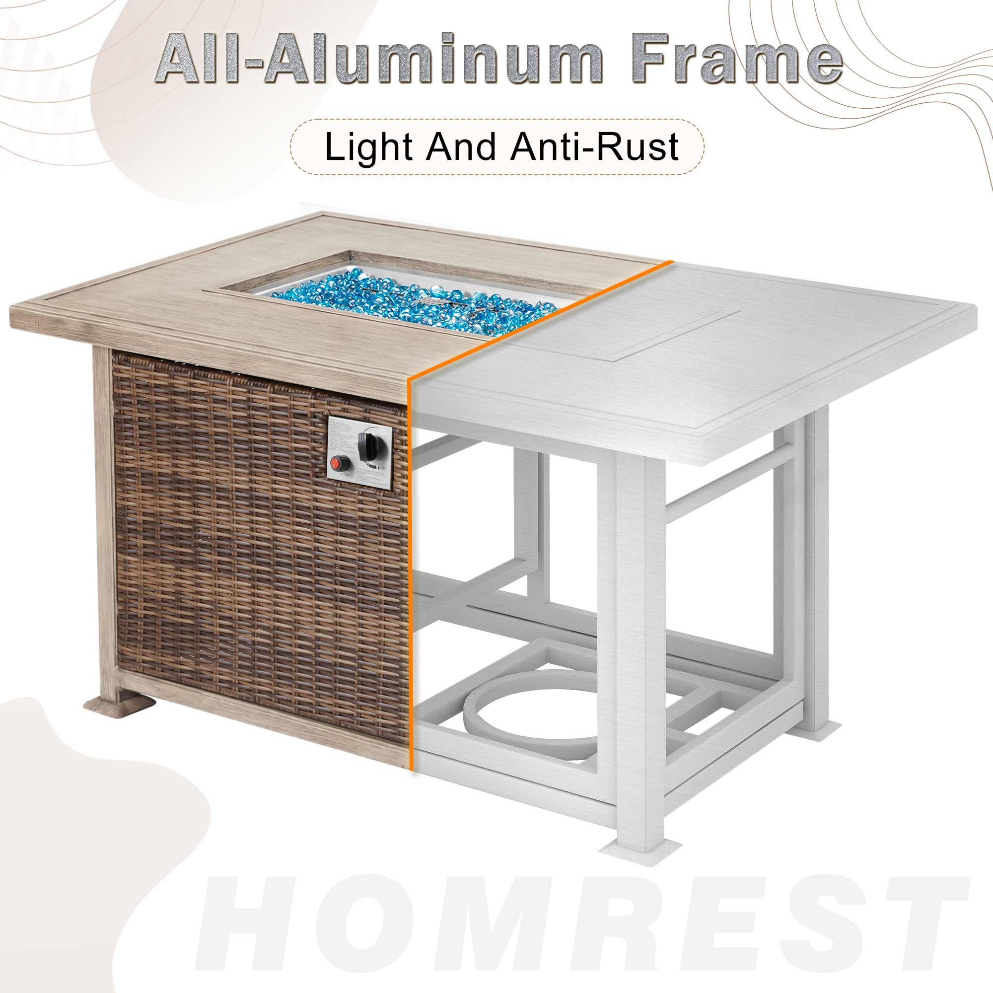 The aluminu frame of out patio fire pit table is light and anti-rust. | Homrest furniture
